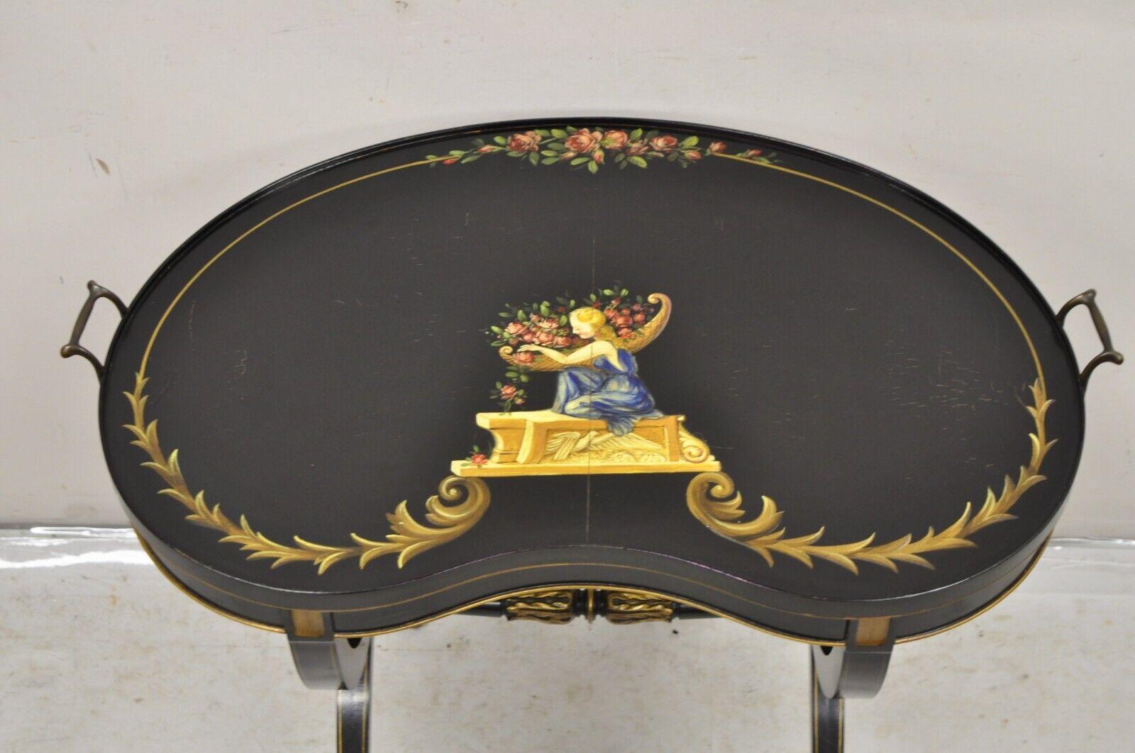 Vintage Imperial Furniture Regency Black Hand Painted Curule Kidney Side Table In Good Condition For Sale In Philadelphia, PA