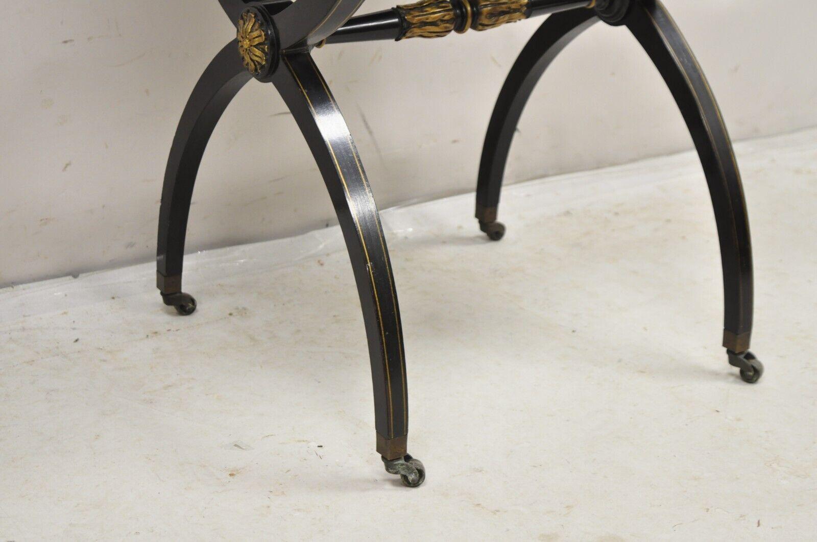 Vintage Imperial Furniture Regency Black Hand Painted Curule Kidney Side Table For Sale 4