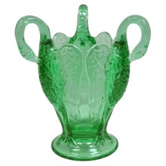 Vintage Imperial Glass Co. Carnival Glass Emerald Green 3 Headed Swan Crane Vase