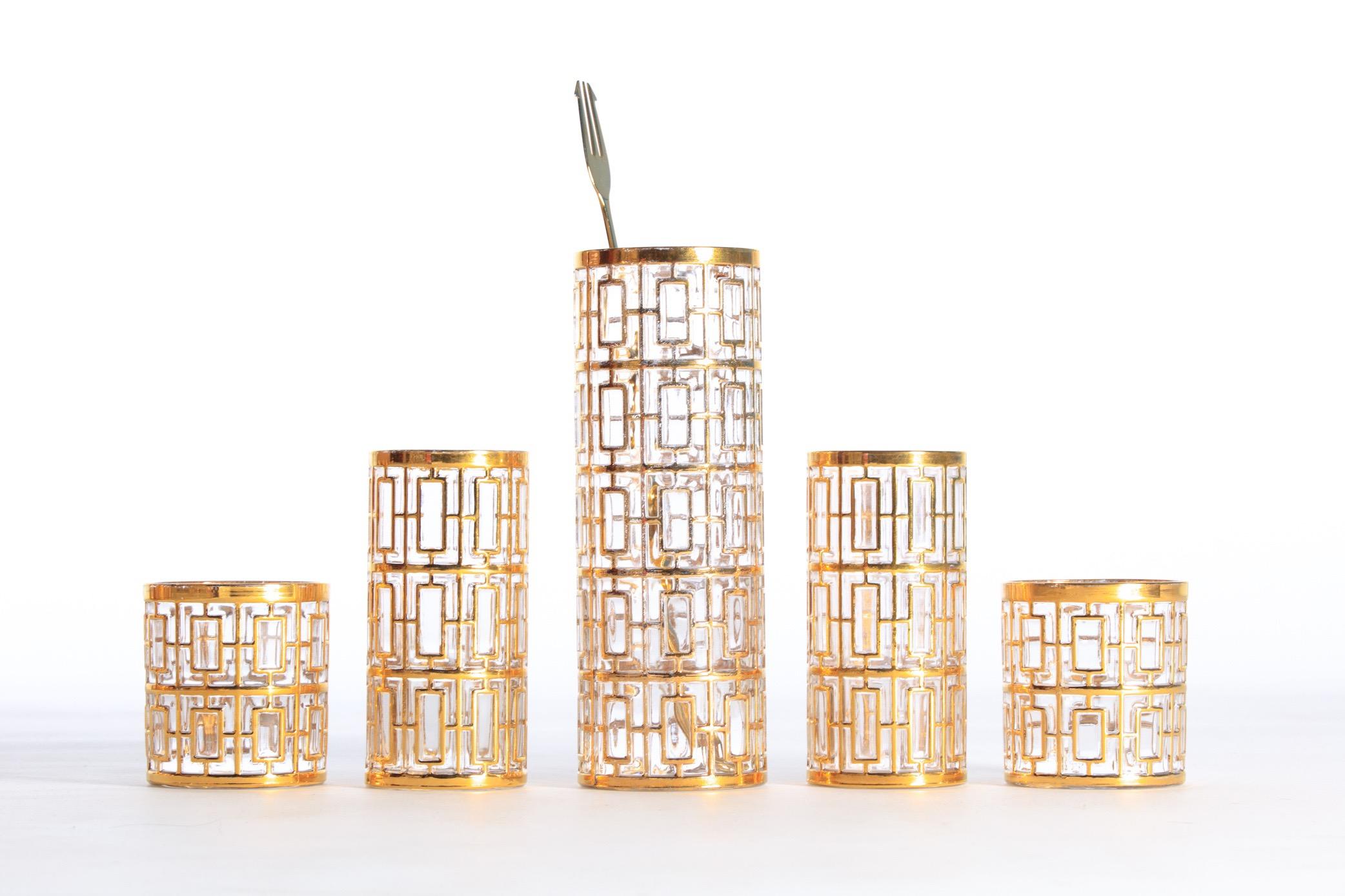 American Vintage Imperial Glass Co. Shoji Cocktail Mixer 22-Karat Gold, 1960s For Sale