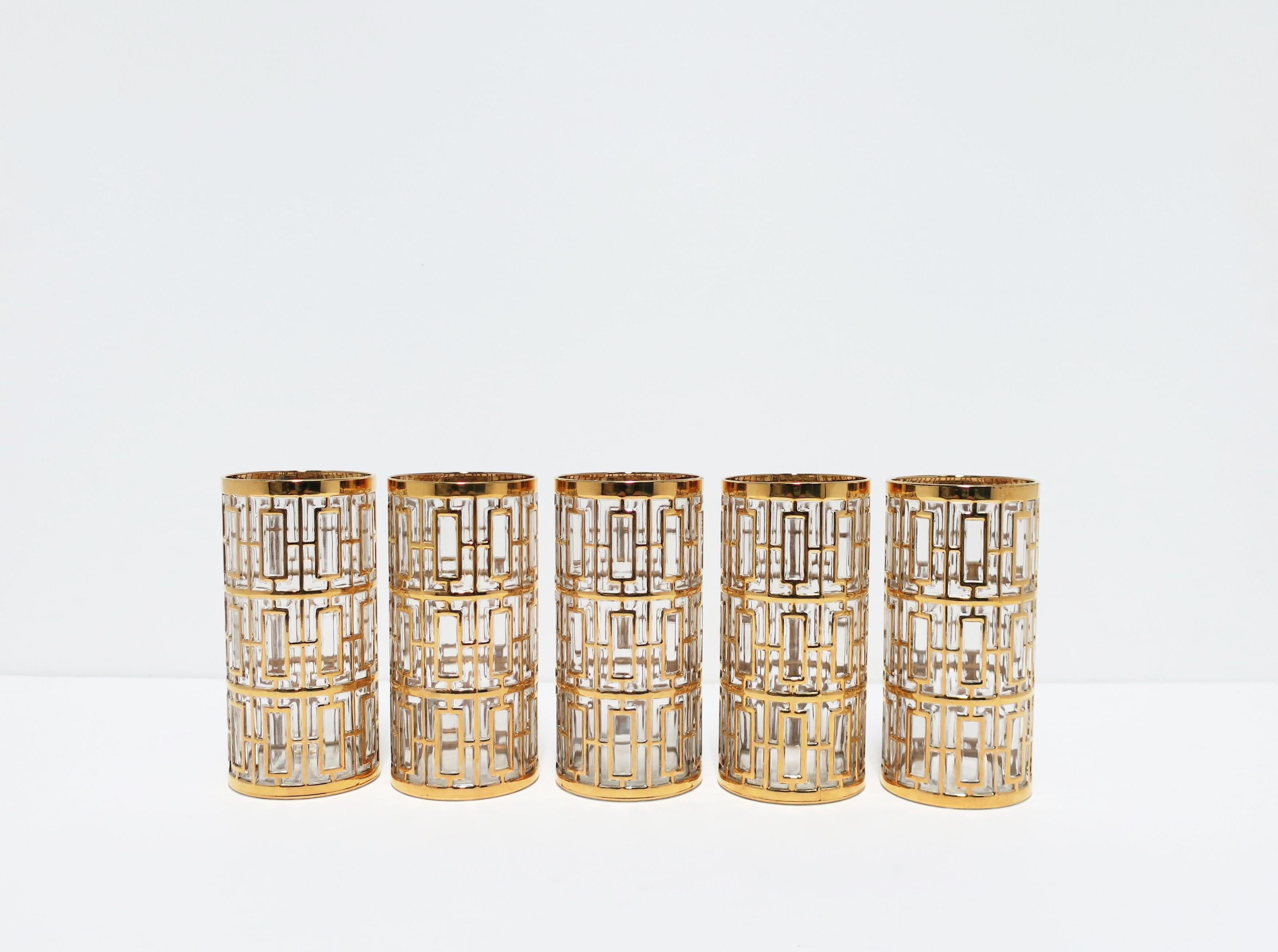 Hollywood Regency Vintage Imperial Glass Cocktail Highball Glasses 22-Karat Gold 1960s 'Set of 5'