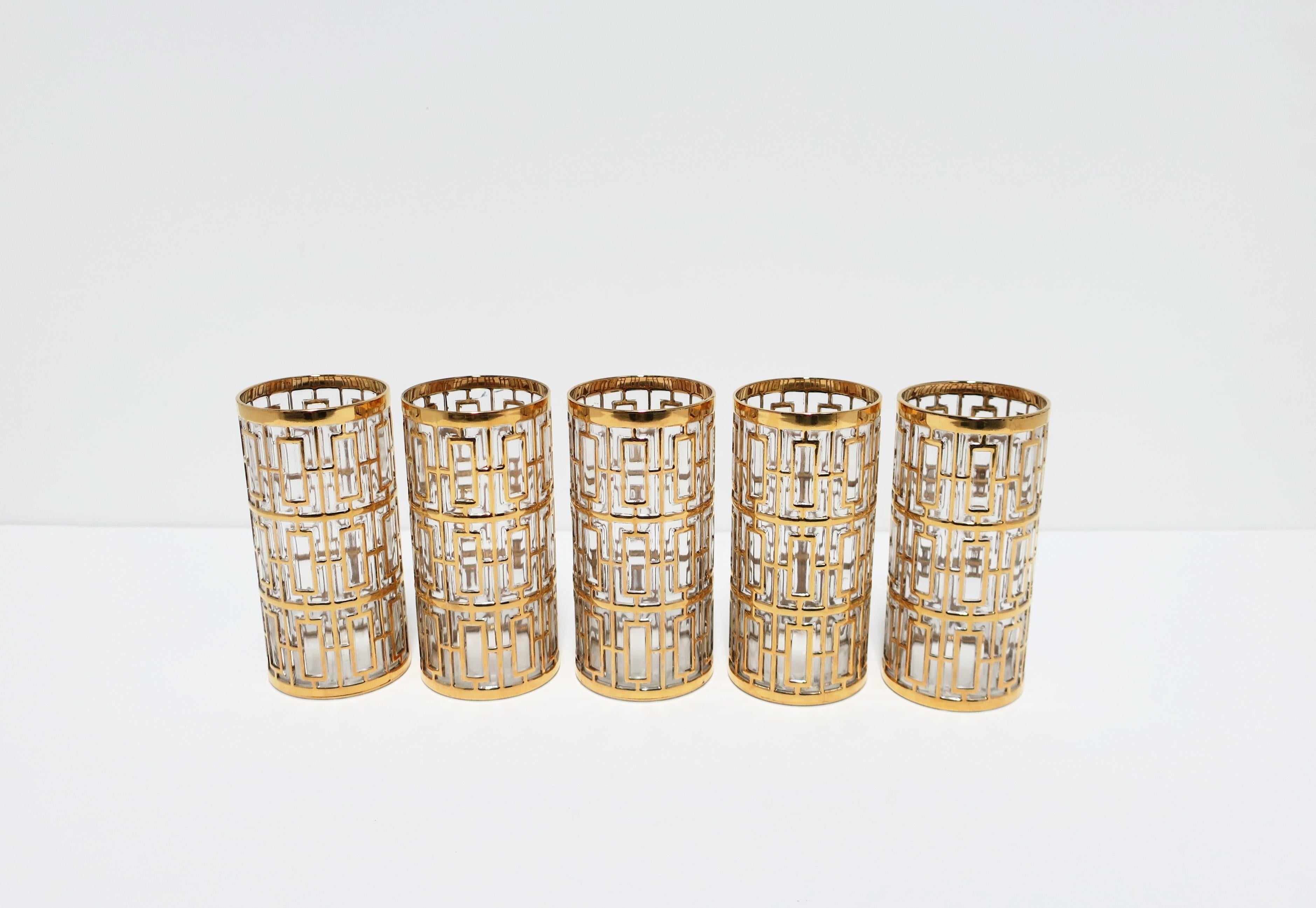 Vintage Imperial Glass Cocktail Highball Glasses 22-Karat Gold 1960s 'Set of 5' In Good Condition In New York, NY
