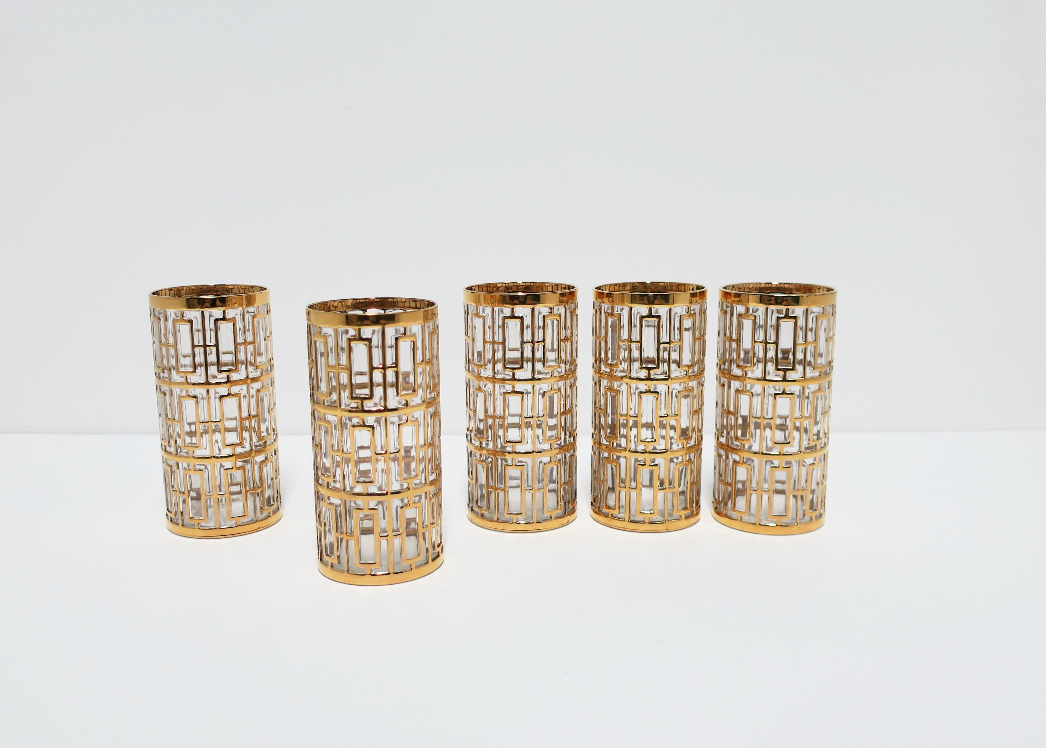 Mid-20th Century Vintage Imperial Glass Cocktail Highball Glasses 22-Karat Gold 1960s 'Set of 5'