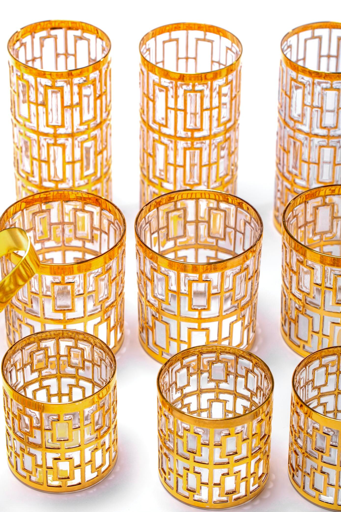 Mid-20th Century Vintage Imperial Glass Co. Shoji Highball Glasses 22-Karat Gold 1960s 'Set of 8' For Sale