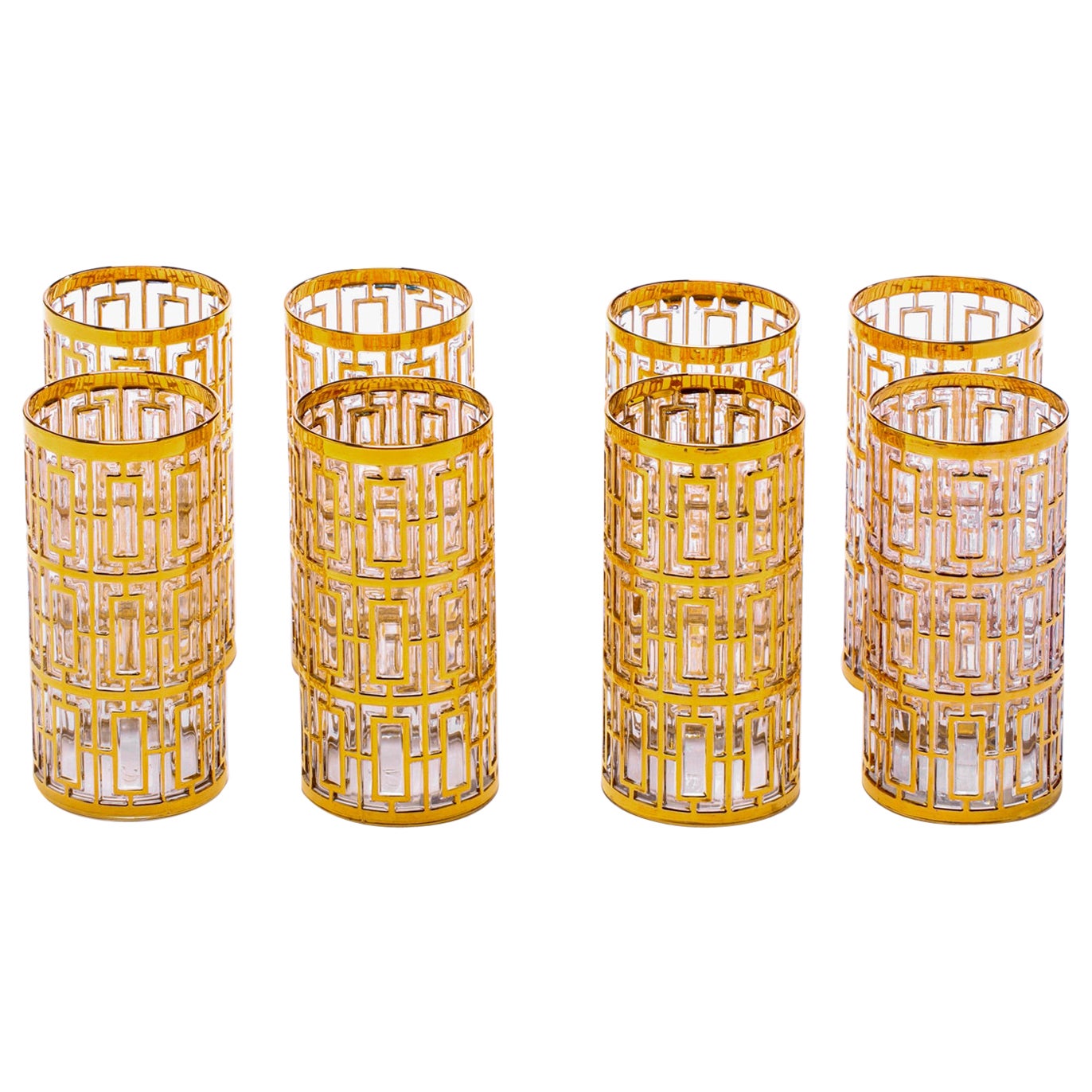 Vintage Imperial Glass Co. Shoji Highball Glasses 22-Karat Gold 1960s 'Set of 8'