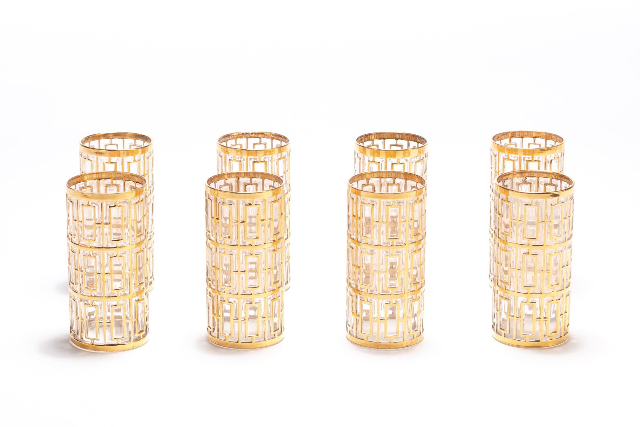 If you're looking for the best in sexy, Hollywood Regency style glasses, you've found them. These vintage glasses were manufactured by the Imperial Glass Company in Ohio sometime between 1965 and 1979 and feature the iconic trellis pattern - the