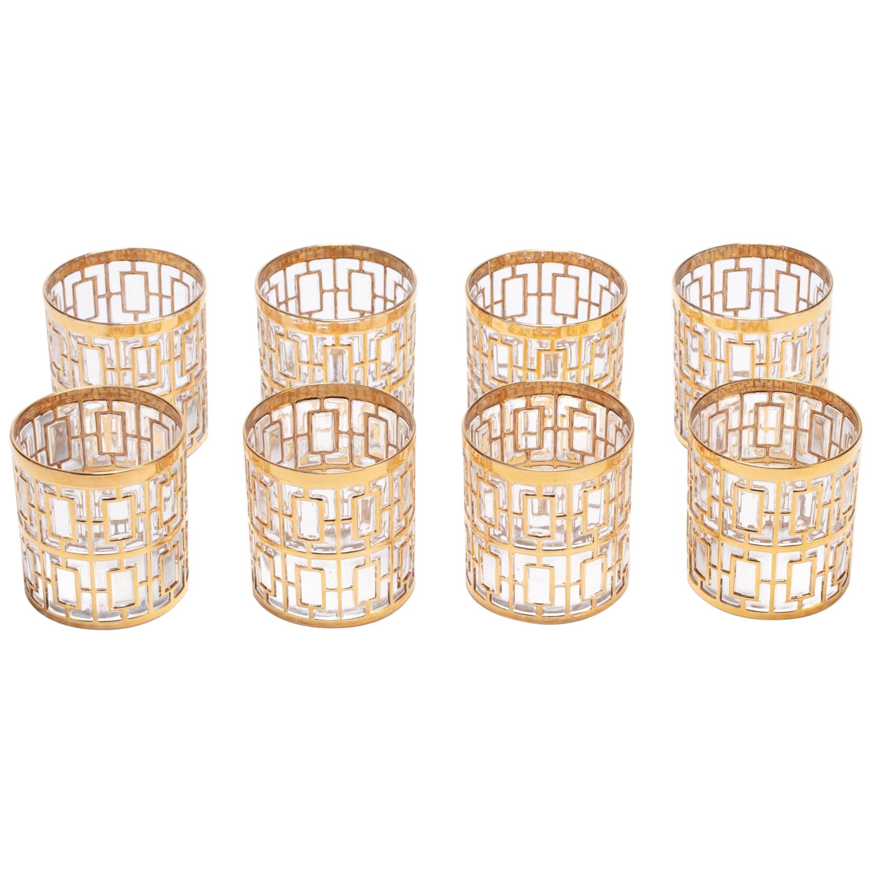 Vintage Imperial Glass Co. Shoji Rocks Glasses 22-Karat Gold 1960s, Set of 8