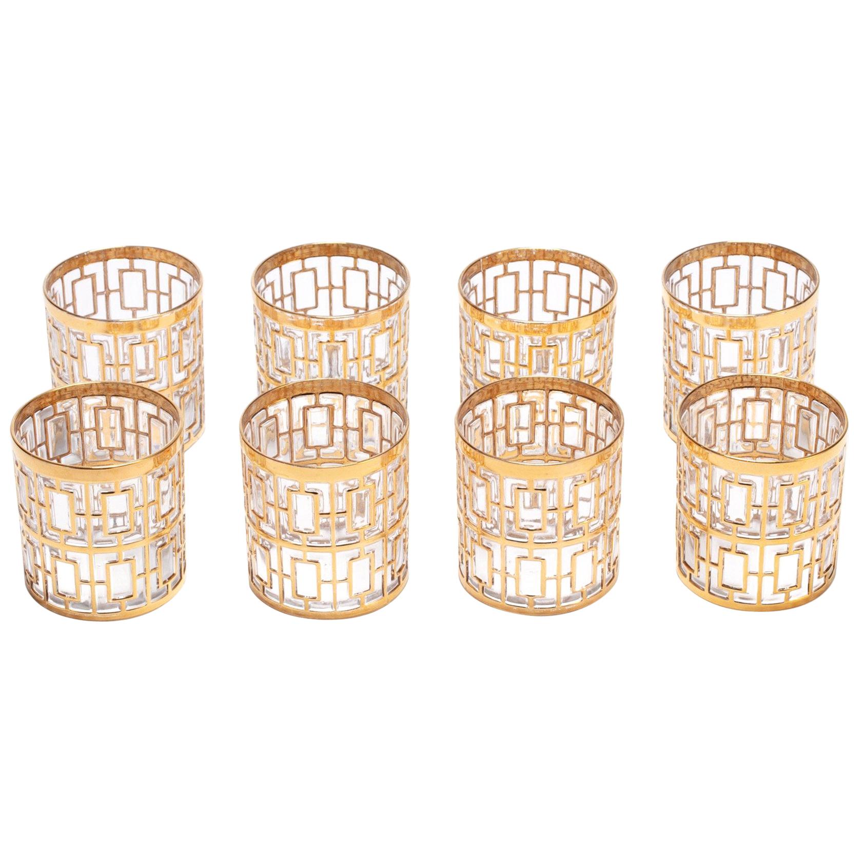 Vintage Imperial Glass Co. Shoji Rocks Glasses 22-Karat Gold 1960s, Set of 8