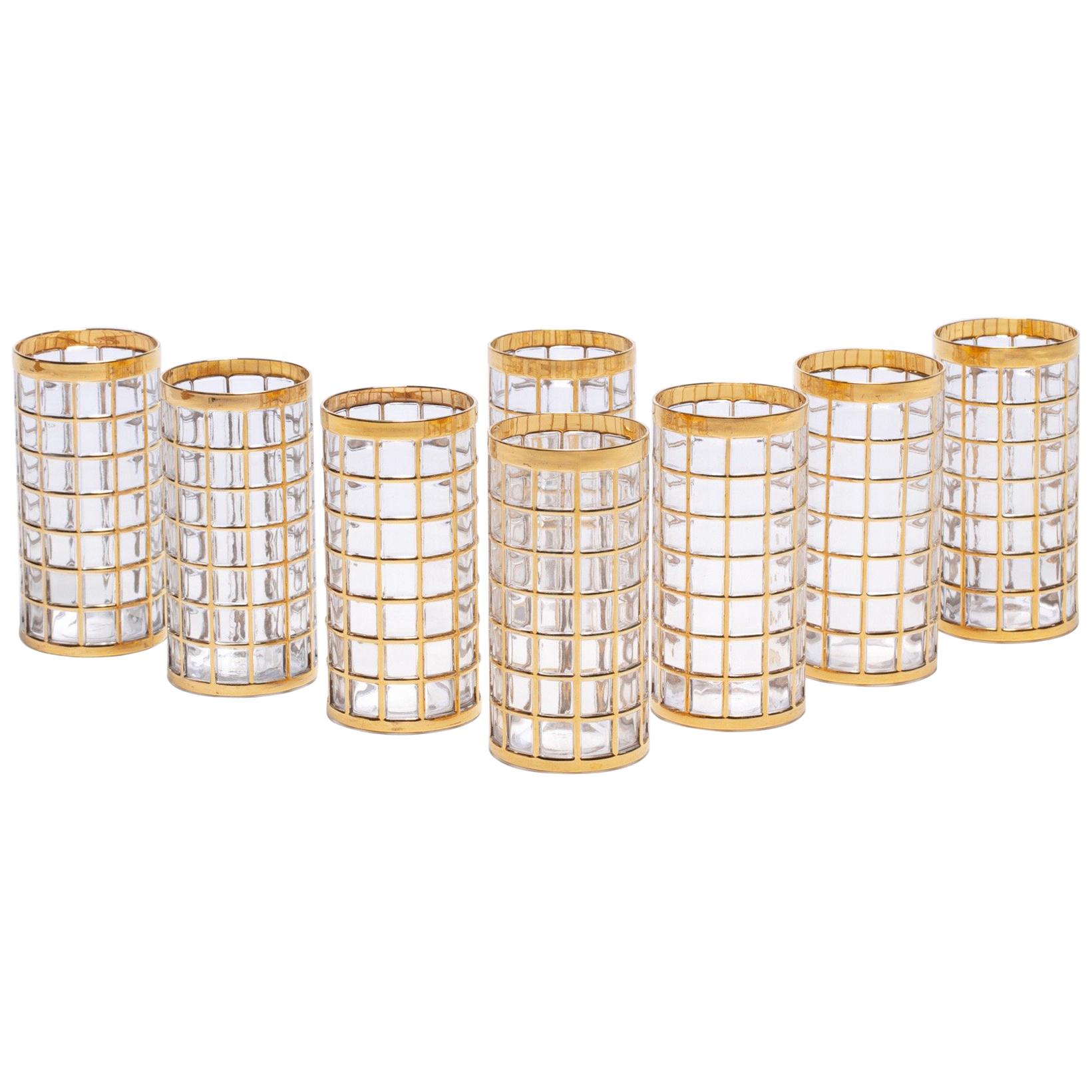 Vintage Imperial Glass Co. Toril de Oro Highball Glasses 22-Karat Gold, Set of 8