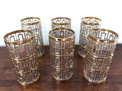 Vintage Imperial Glass Golden Shoji Long Glasses Set Regency Hollywood, 1960s