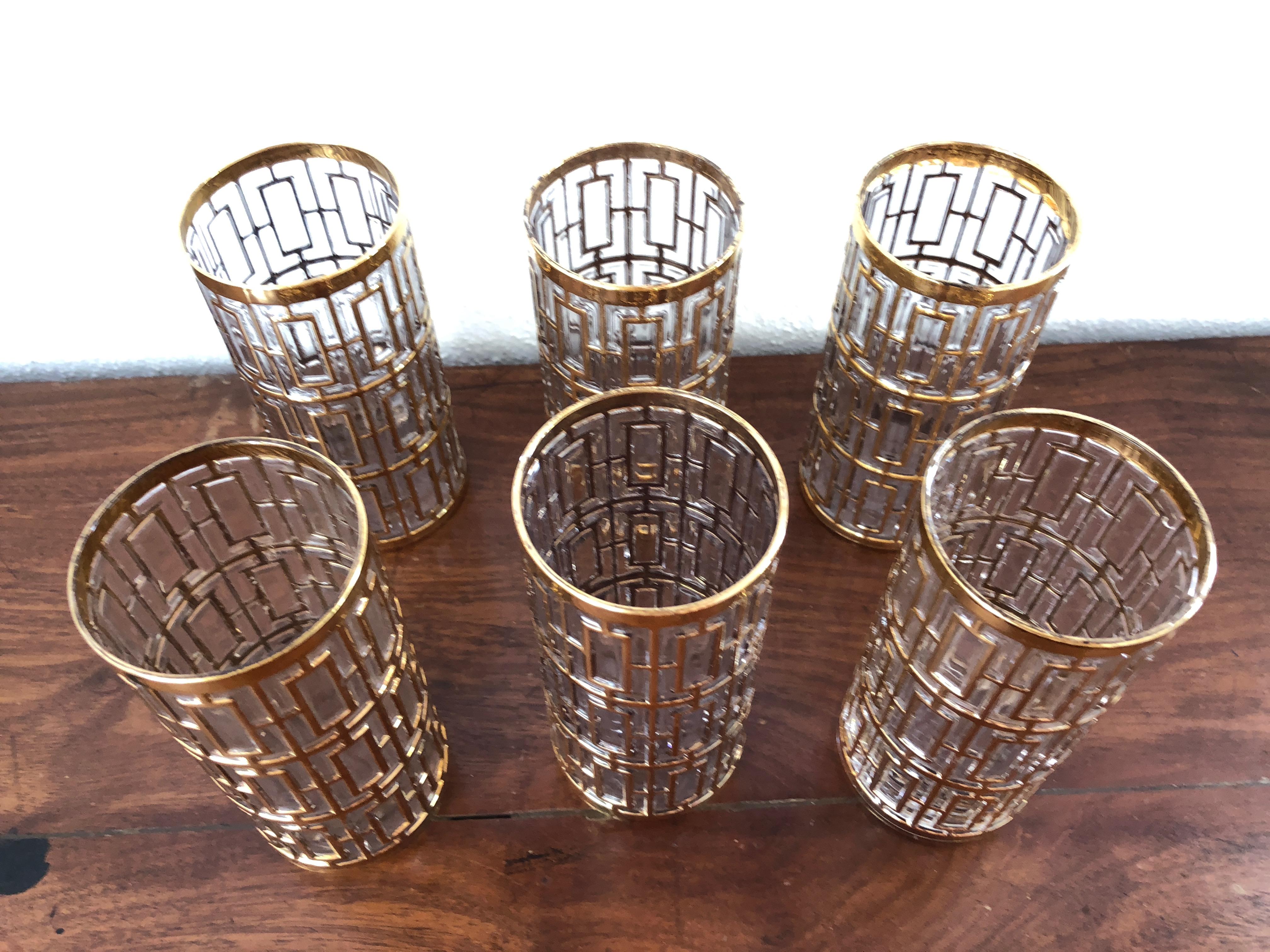 Goldenes Vintage-Shoji-Gläser-Set aus kaiserlichem Glas, Regency Hollywood, 1960er Jahre (Moderne der Mitte des Jahrhunderts) im Angebot