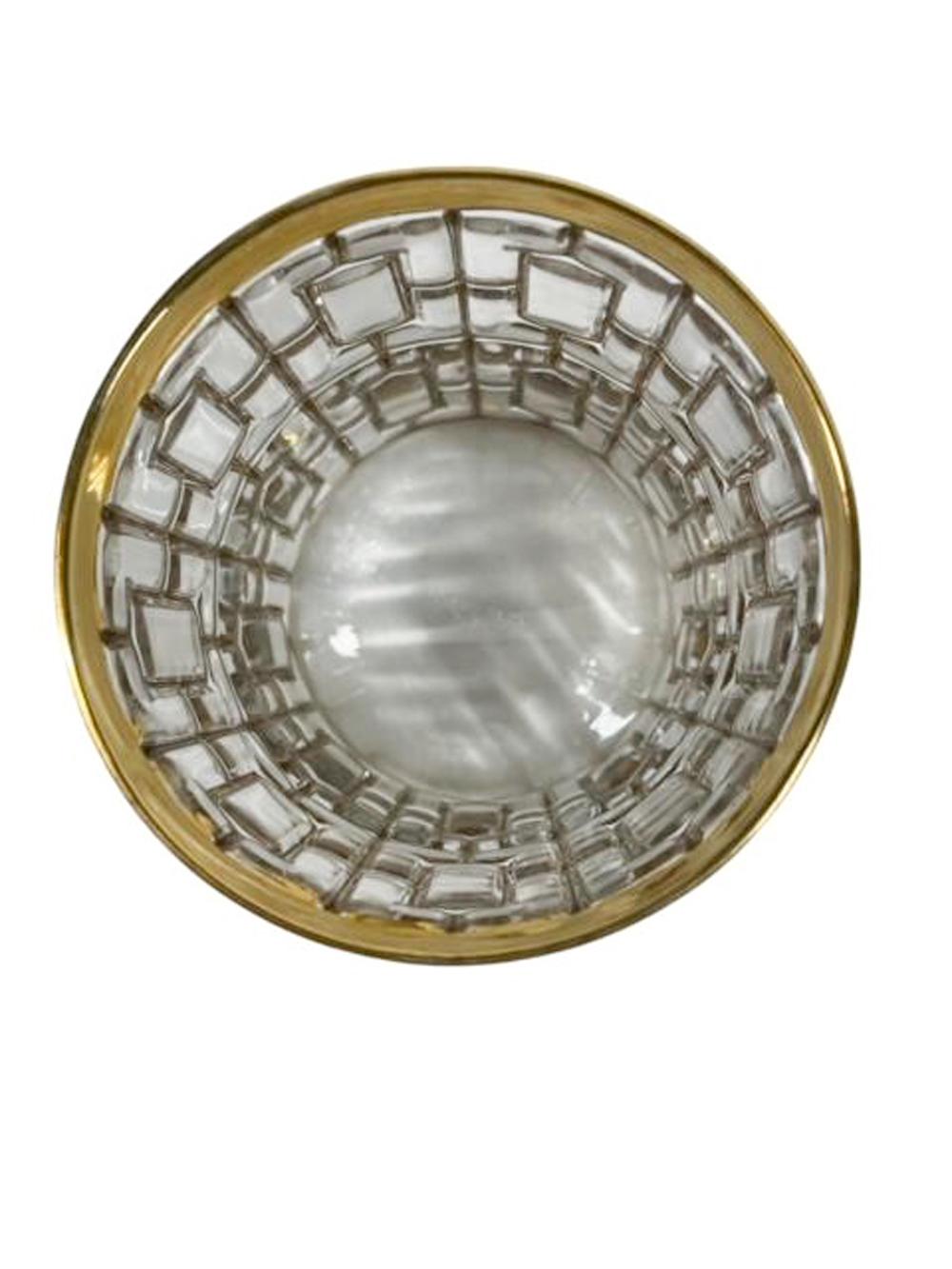 Imperial-Glas-Eisschale aus Imperial-Glas mit 6 Steingläsern im „Shoji“-Muster im Angebot 2