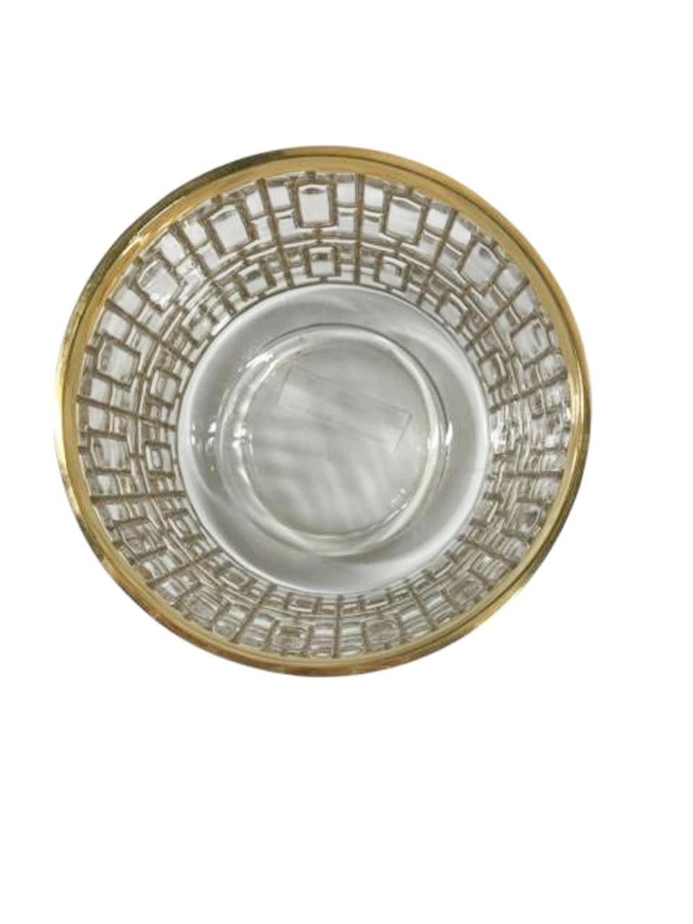 Imperial-Glas-Eisschale aus Imperial-Glas mit 6 Steingläsern im „Shoji“-Muster im Angebot 3