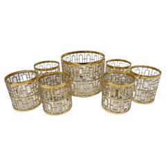 Retro Imperial Glass Ice Bowl and 6 Rocks Glasses in the "Shoji" Pattern