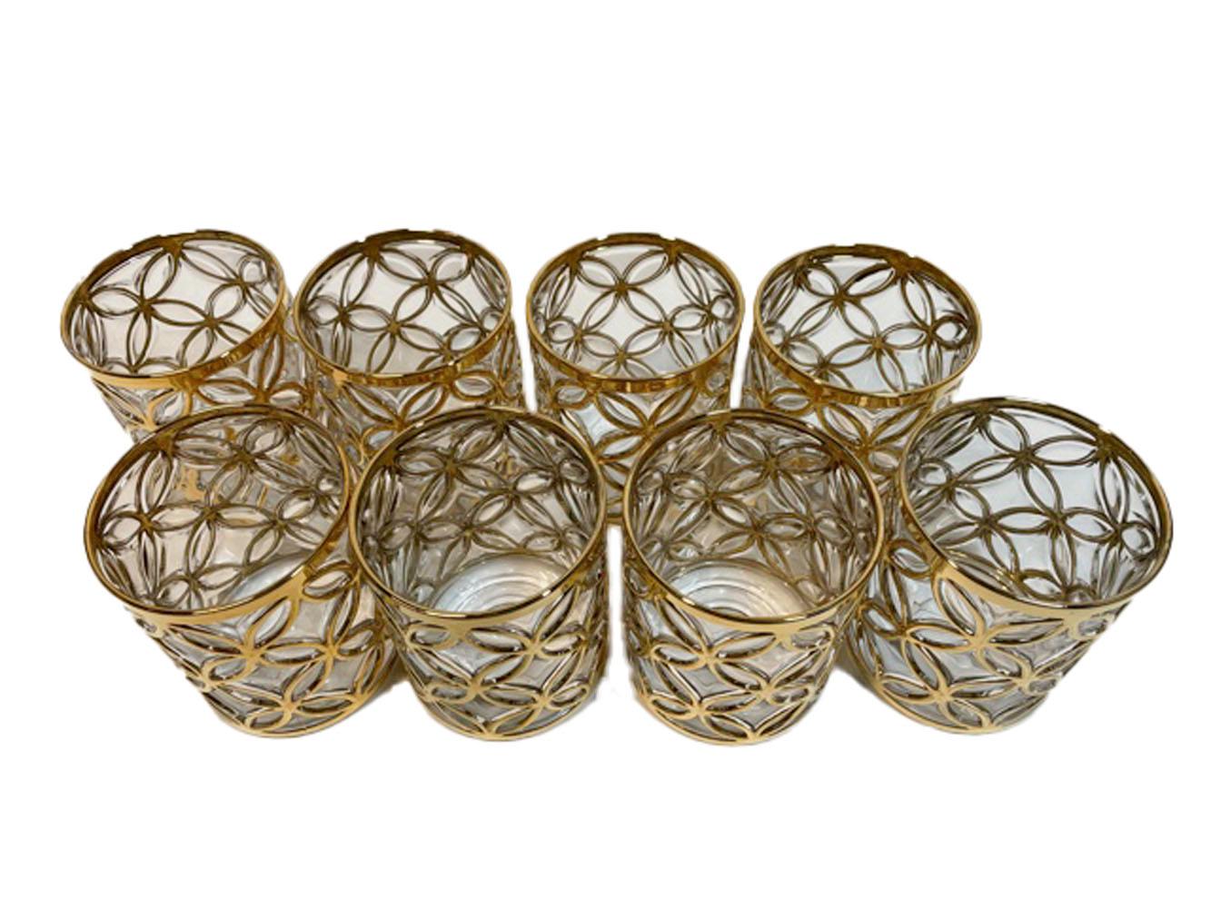 Mid-Century Modern Vintage Imperial Glass Rocks Glasses in the Sortijas de Oro Pattern For Sale