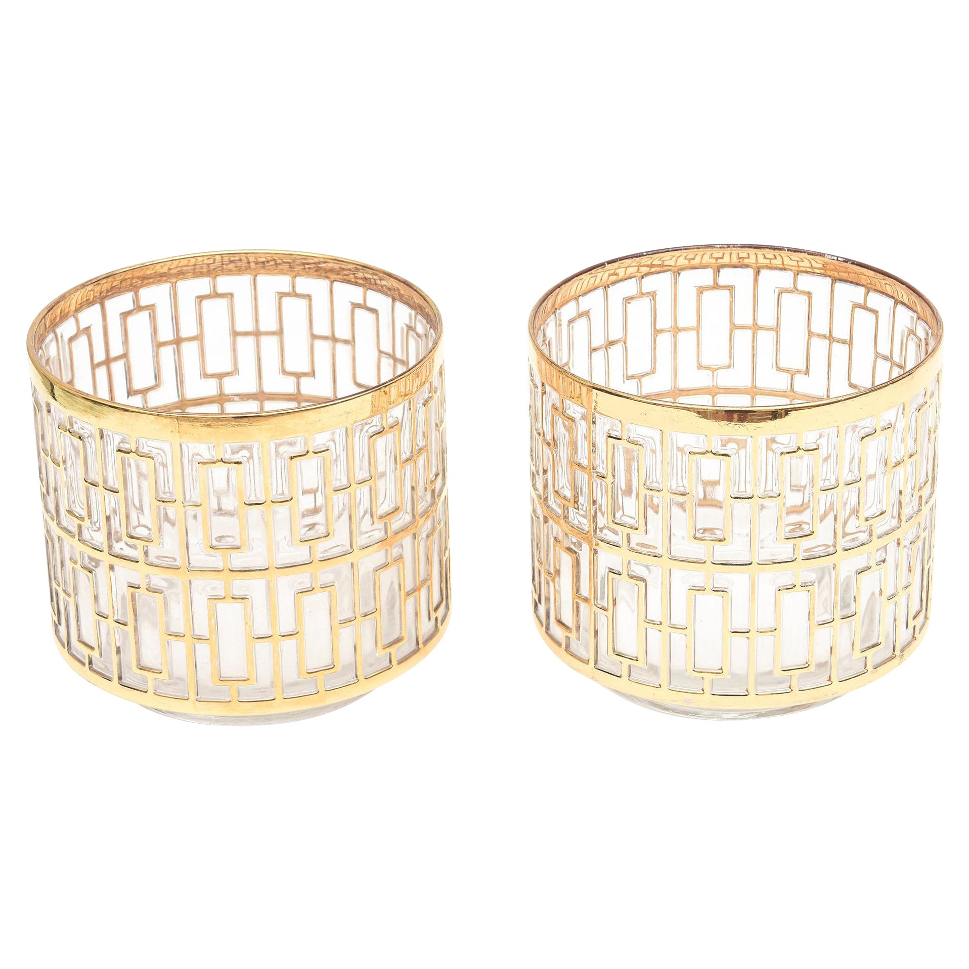 Paire de accessoires de bar en verre impérial Shoji avec boucles de glace en or 22 carats