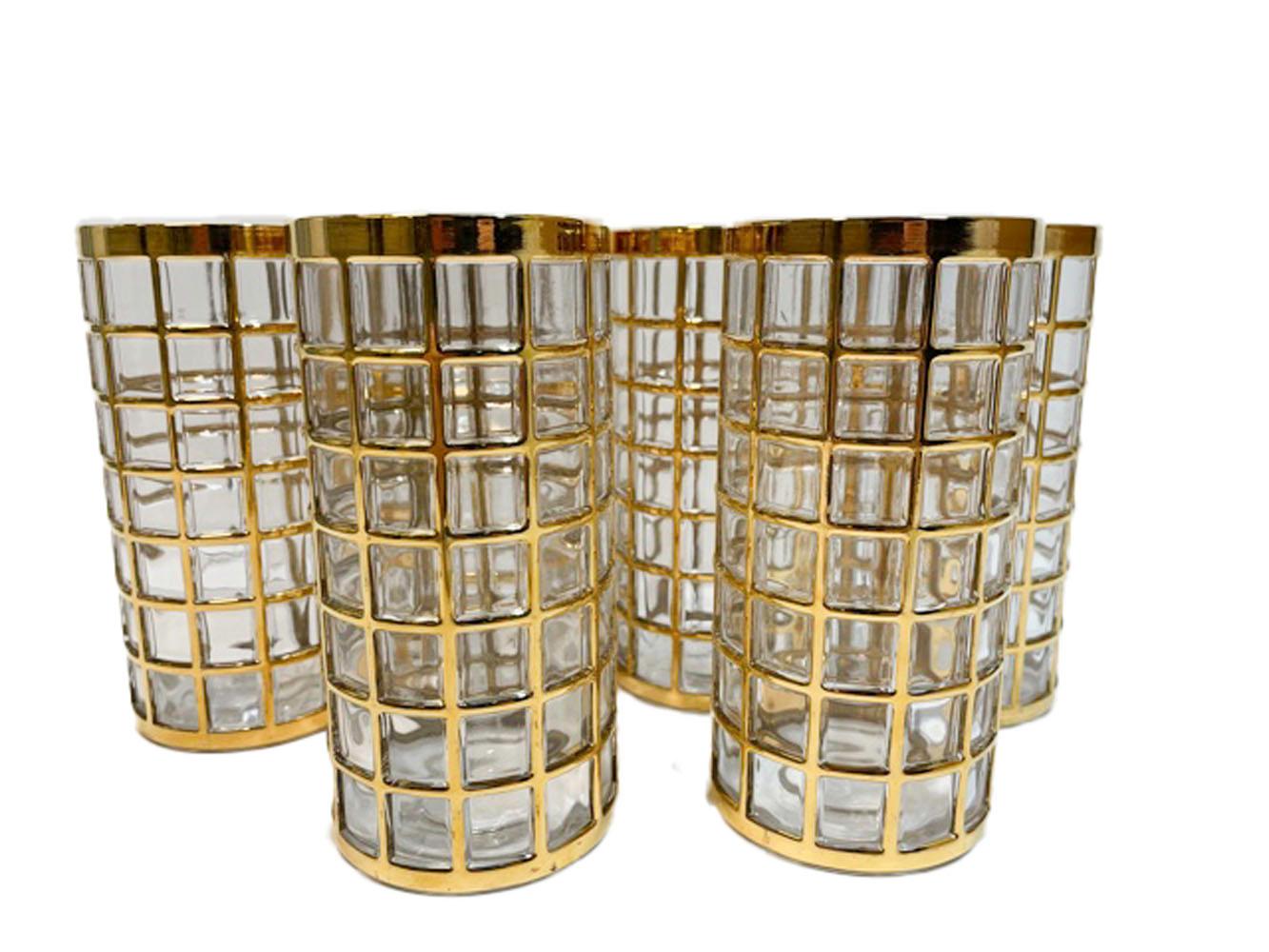 Mid-Century Modern Vintage Imperial Glass Toril de Oro Barware, 6 Highball, 6 Rocks, with 22k Gold