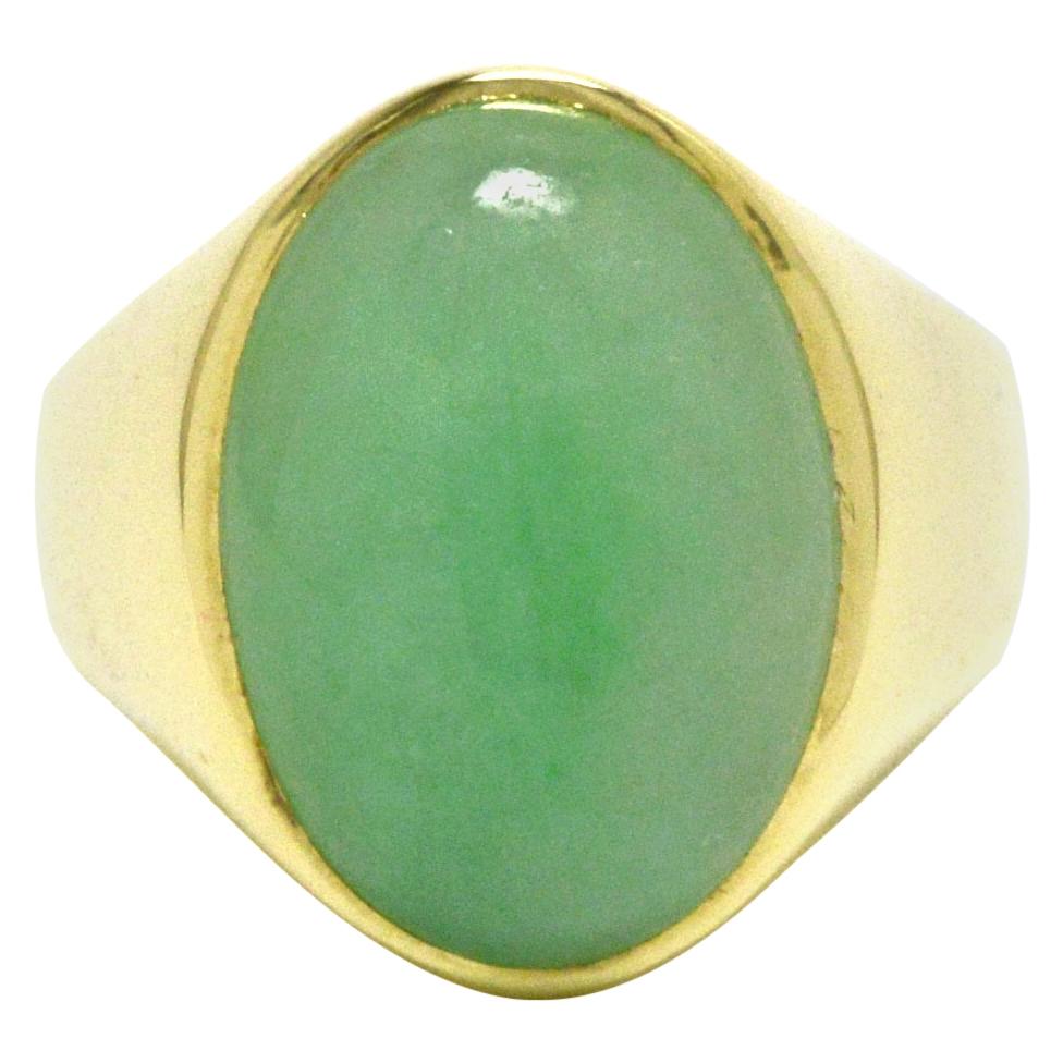 Vintage Imperial Jade Men’s Ring Natural Jadeite Untreated 14 Karat Gold Dome