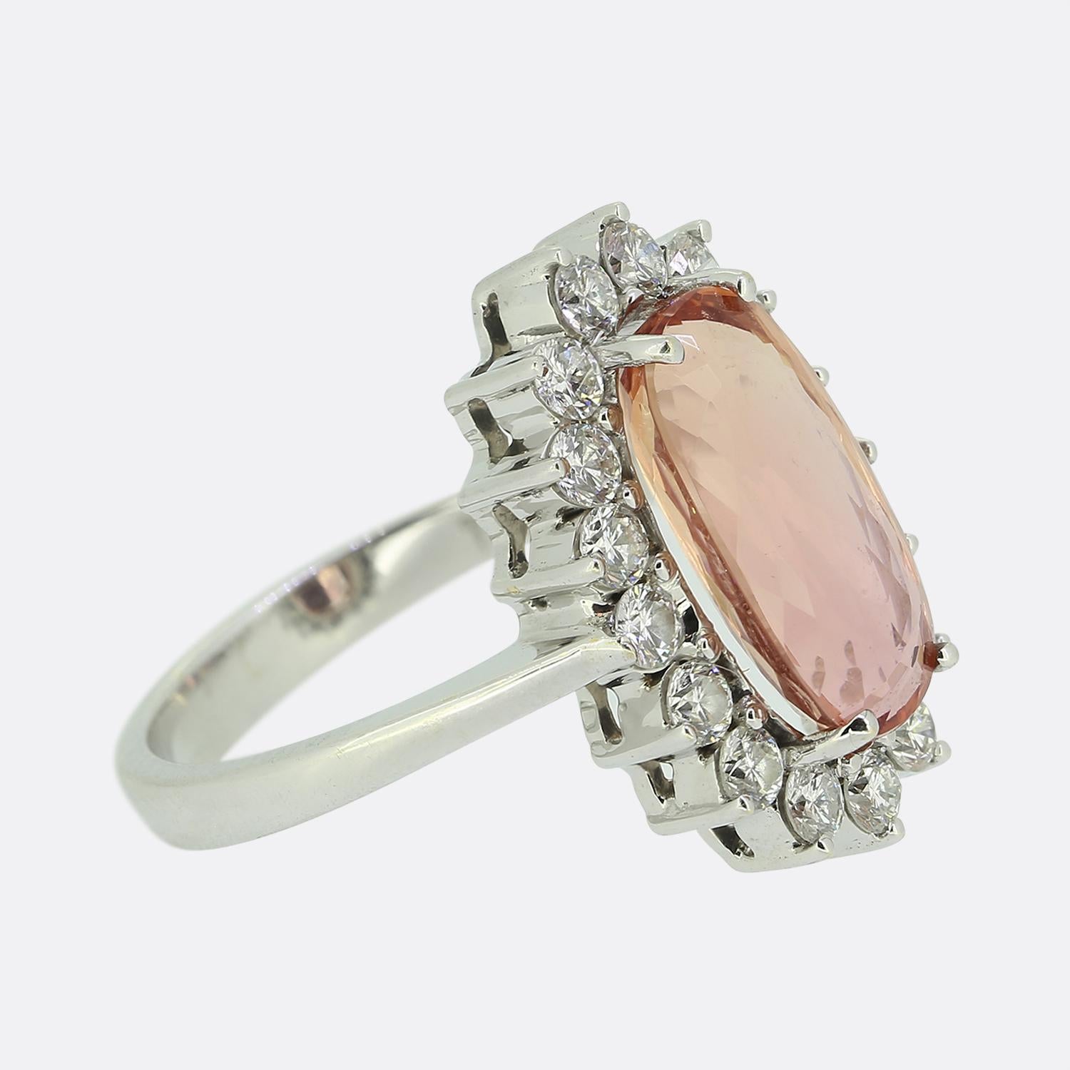 Oval Cut Vintage Imperial Topaz Diamond Cluster Ring For Sale