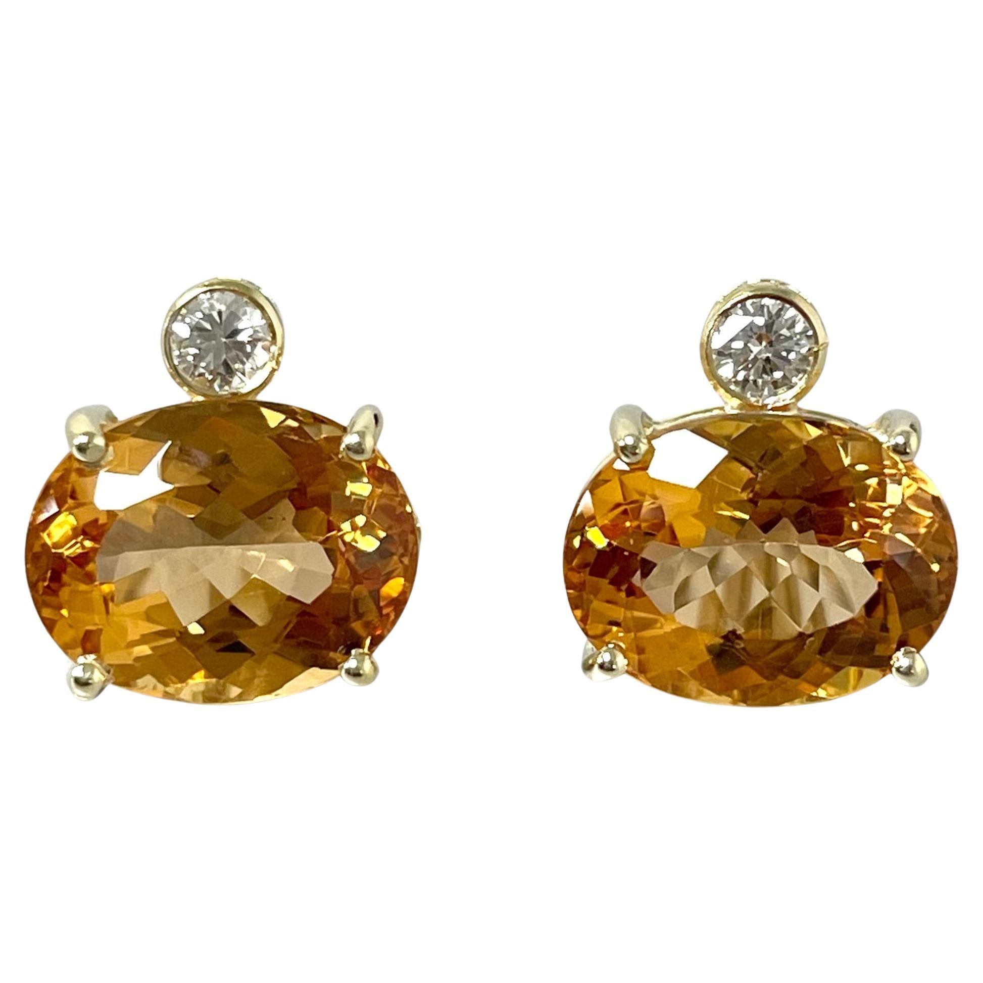 Imperial Topaz & Diamond Earrings in 18k Yellow Gold For Sale