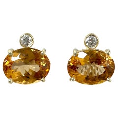 Vintage Imperial Topaz & Diamond Earrings in 18k Yellow Gold
