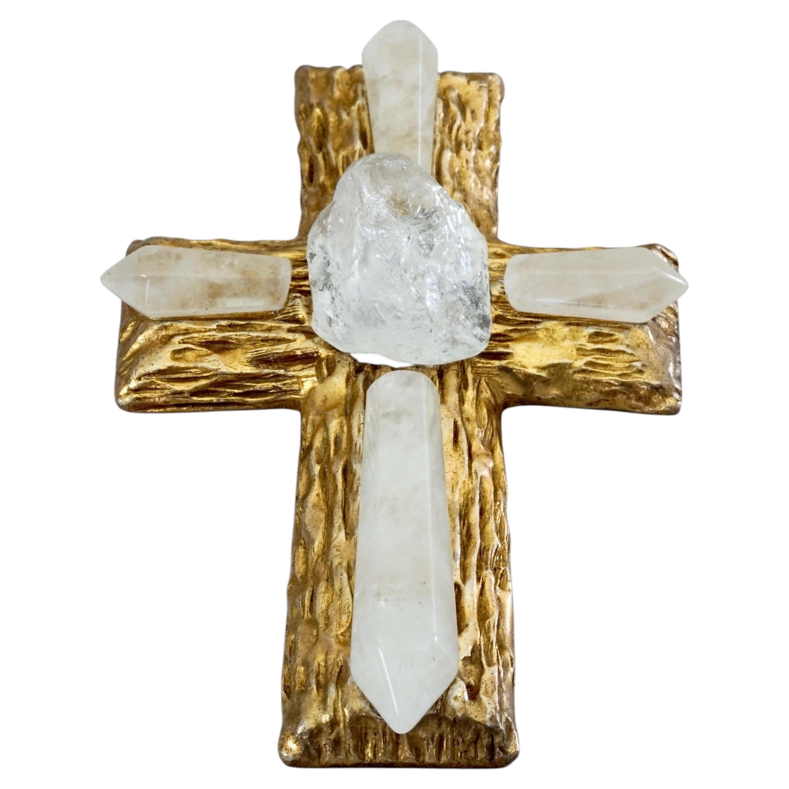 Vintage Important 1994 CHANEL Quartz Rock Crystal Cross Brooch