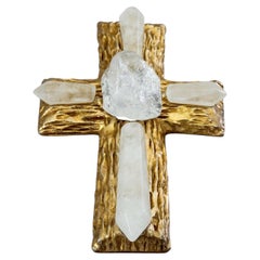 Vintage Importante 1994 CHANEL Cuarzo Cristal de Roca Cruz Broche Colgante Collar