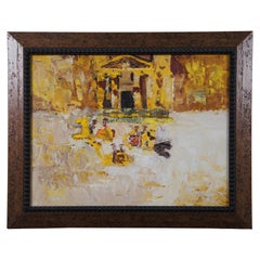 Vintage Impressionist Al Khazneh Temple Petra Jordan Oil Painting on Board