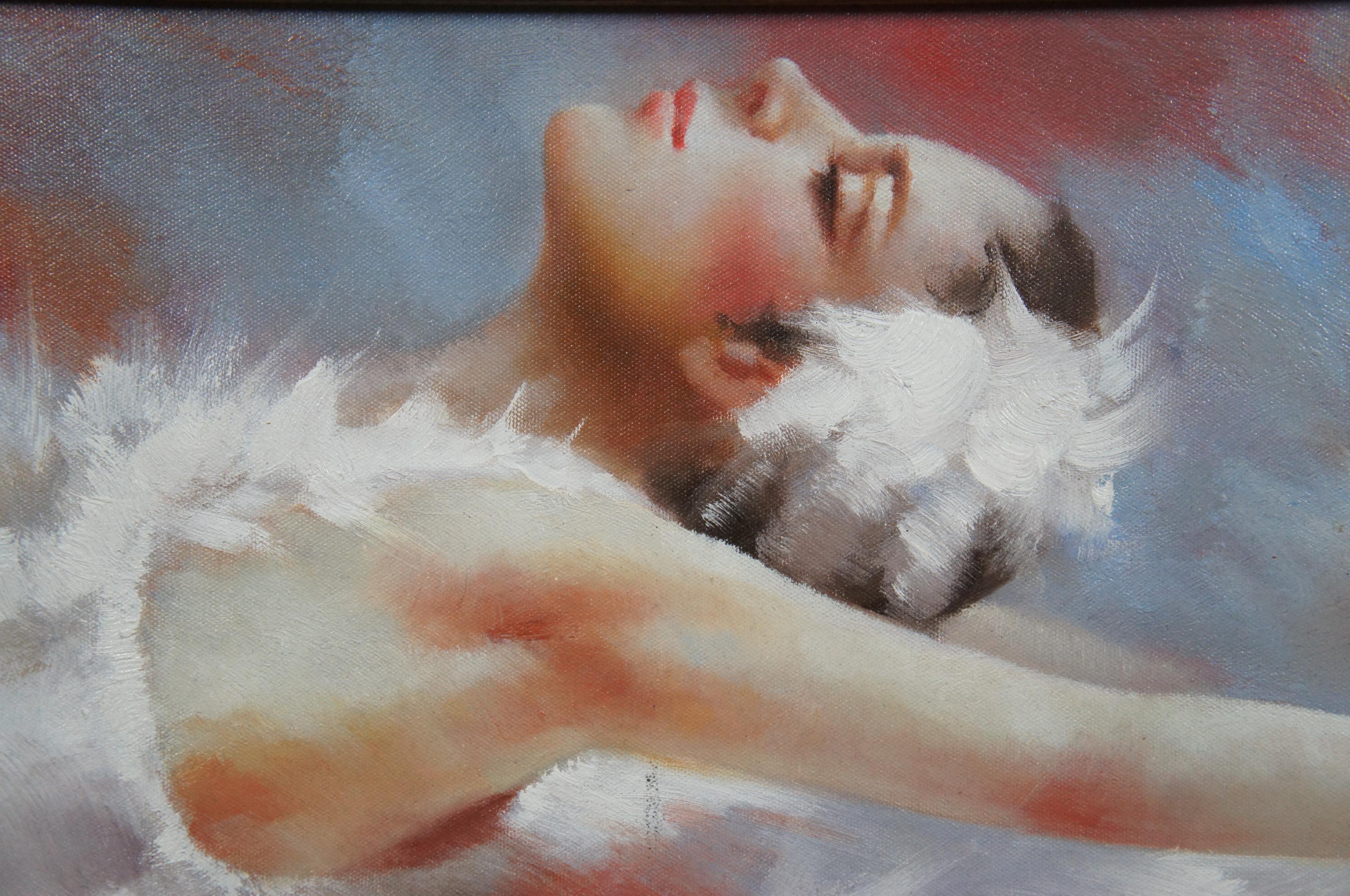 Portrait de ballerine impressionniste vintage, peinture à l'huile sur toile par Fisher Bon état - En vente à Dayton, OH