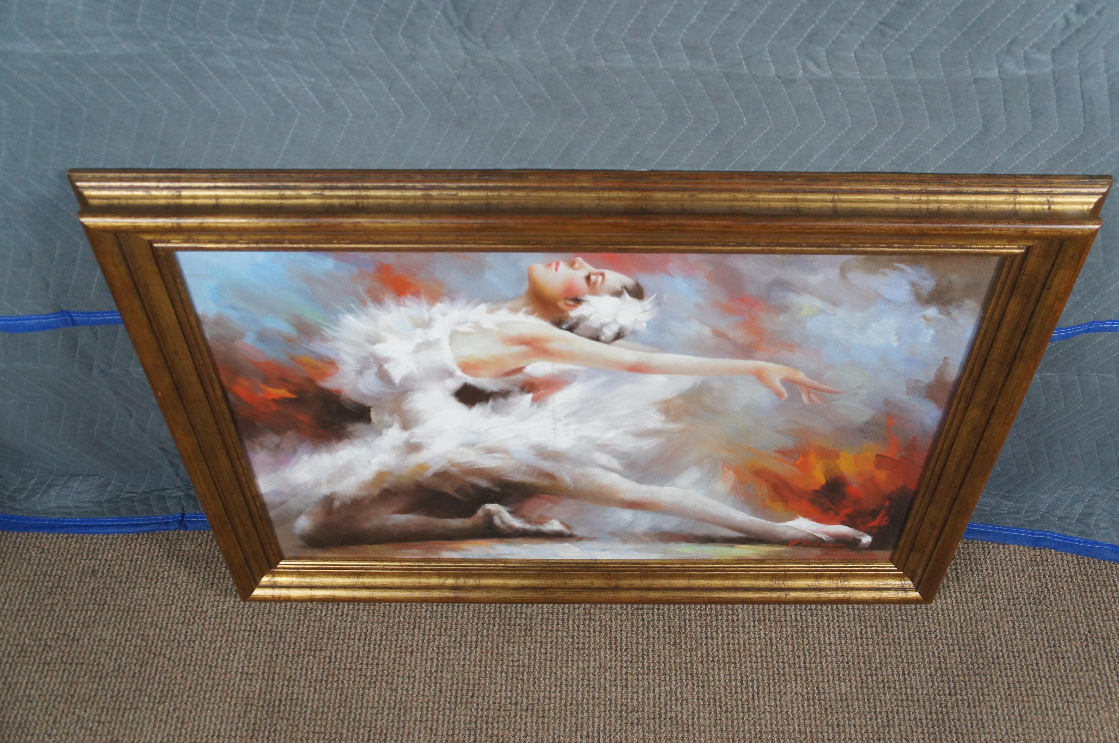 Portrait de ballerine impressionniste vintage, peinture à l'huile sur toile par Fisher en vente 1