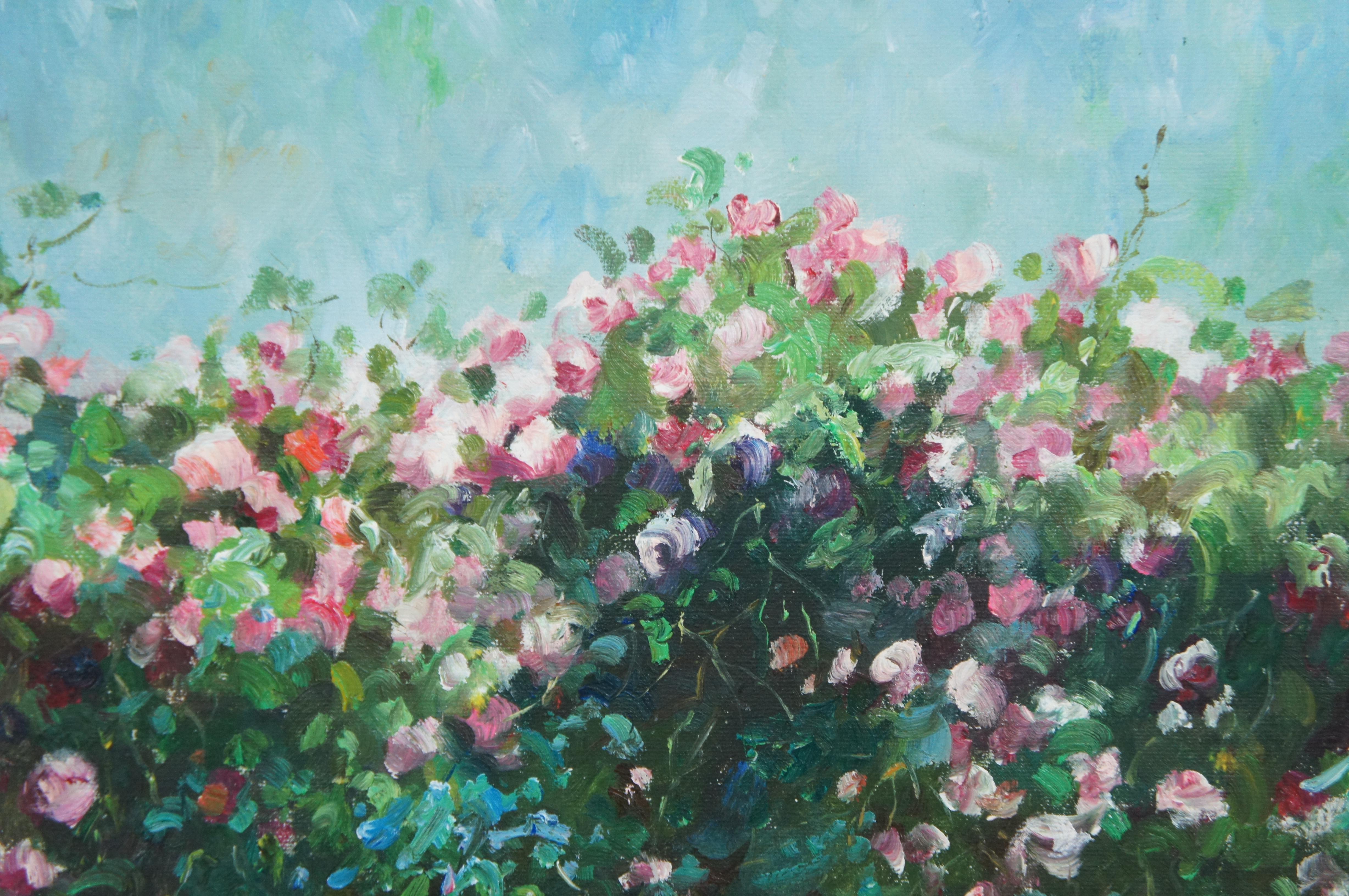 Vintage Impressionist Floral Rose Garden Wall Landscape Canvas Oil Painting 3