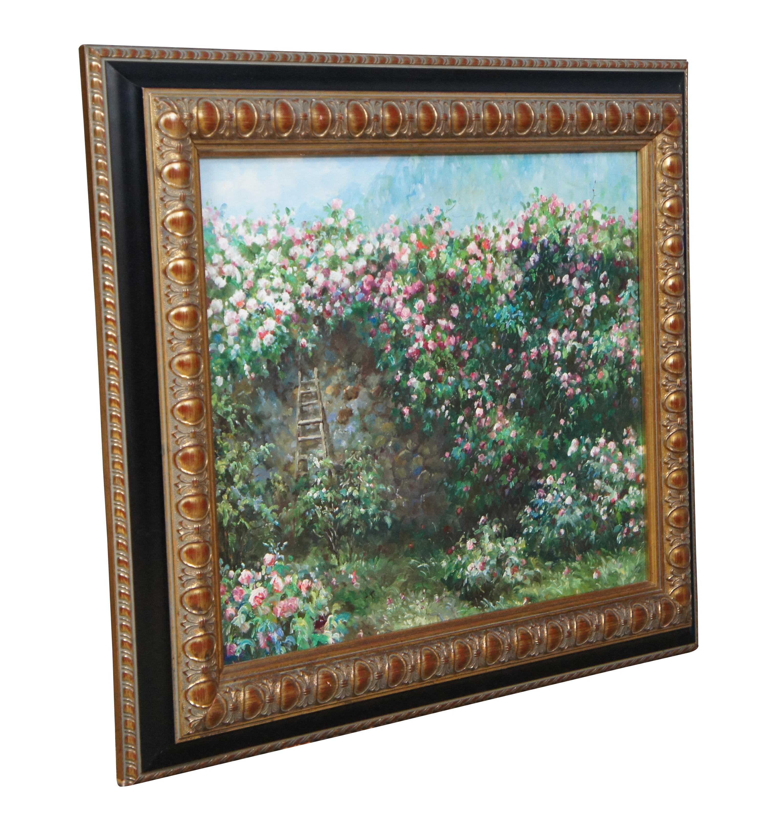 Expressionist Vintage Impressionist Floral Rose Garden Wall Landscape Canvas Oil Painting