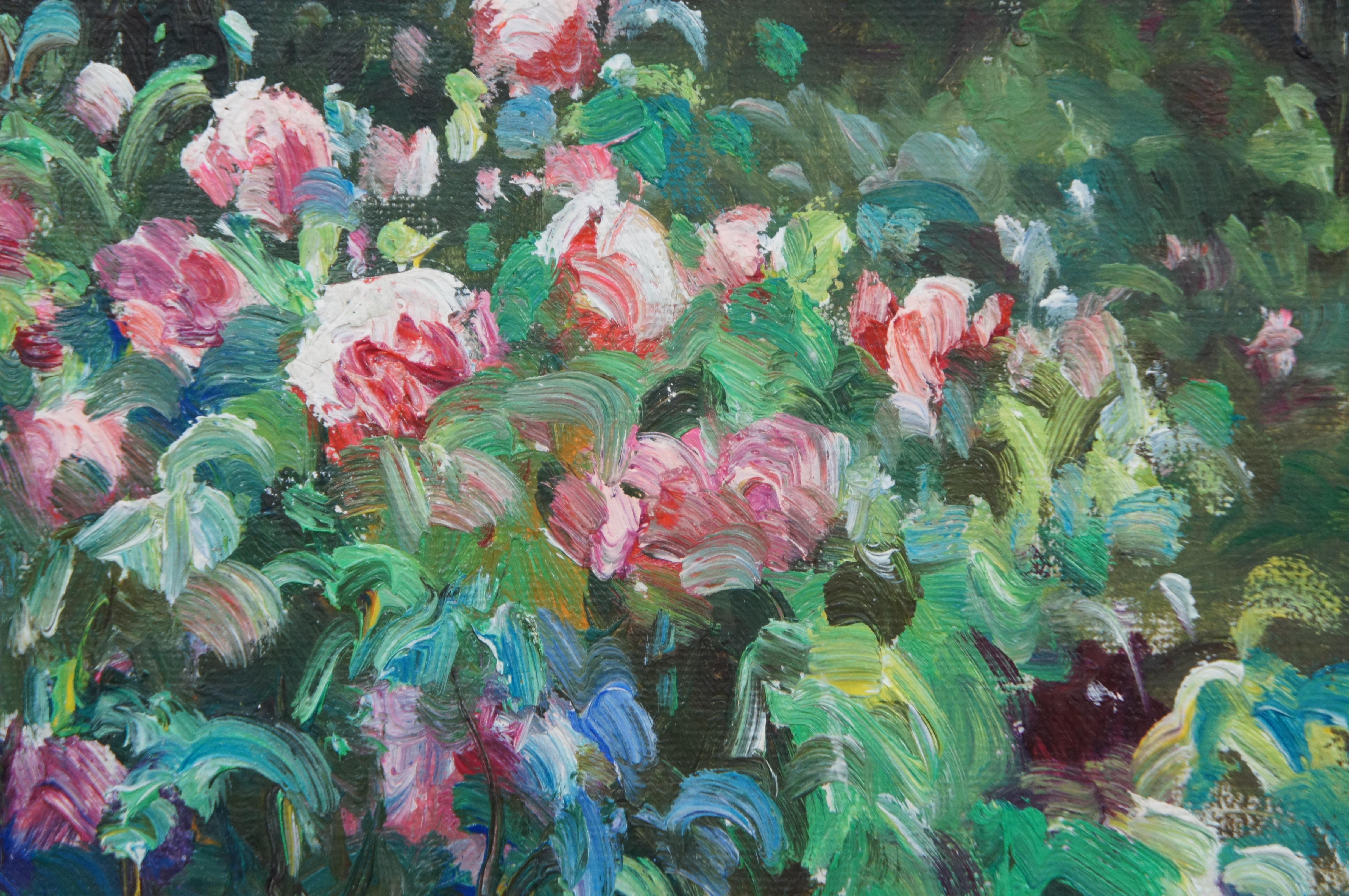 Vintage Impressionist Floral Rose Garden Wall Landscape Canvas Oil Painting 2