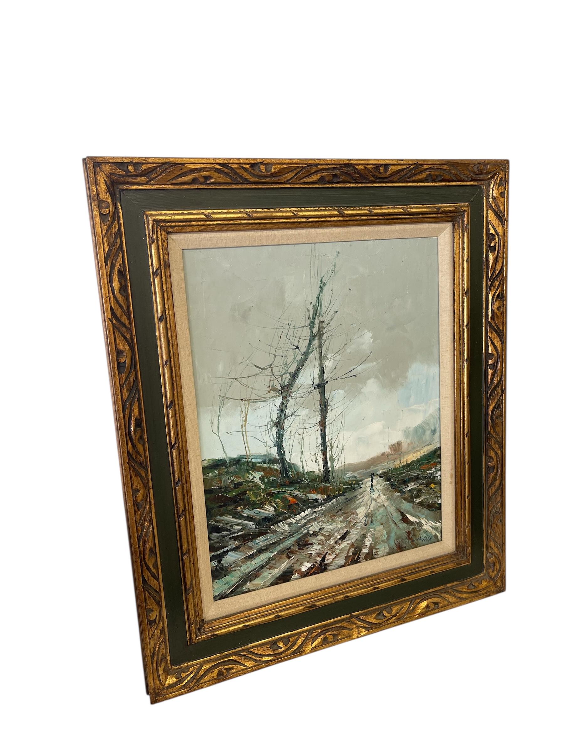 Vintage Impressionist Landscape Likely OilPainting mit verzierten Rahmen (Moderne der Mitte des Jahrhunderts) im Angebot