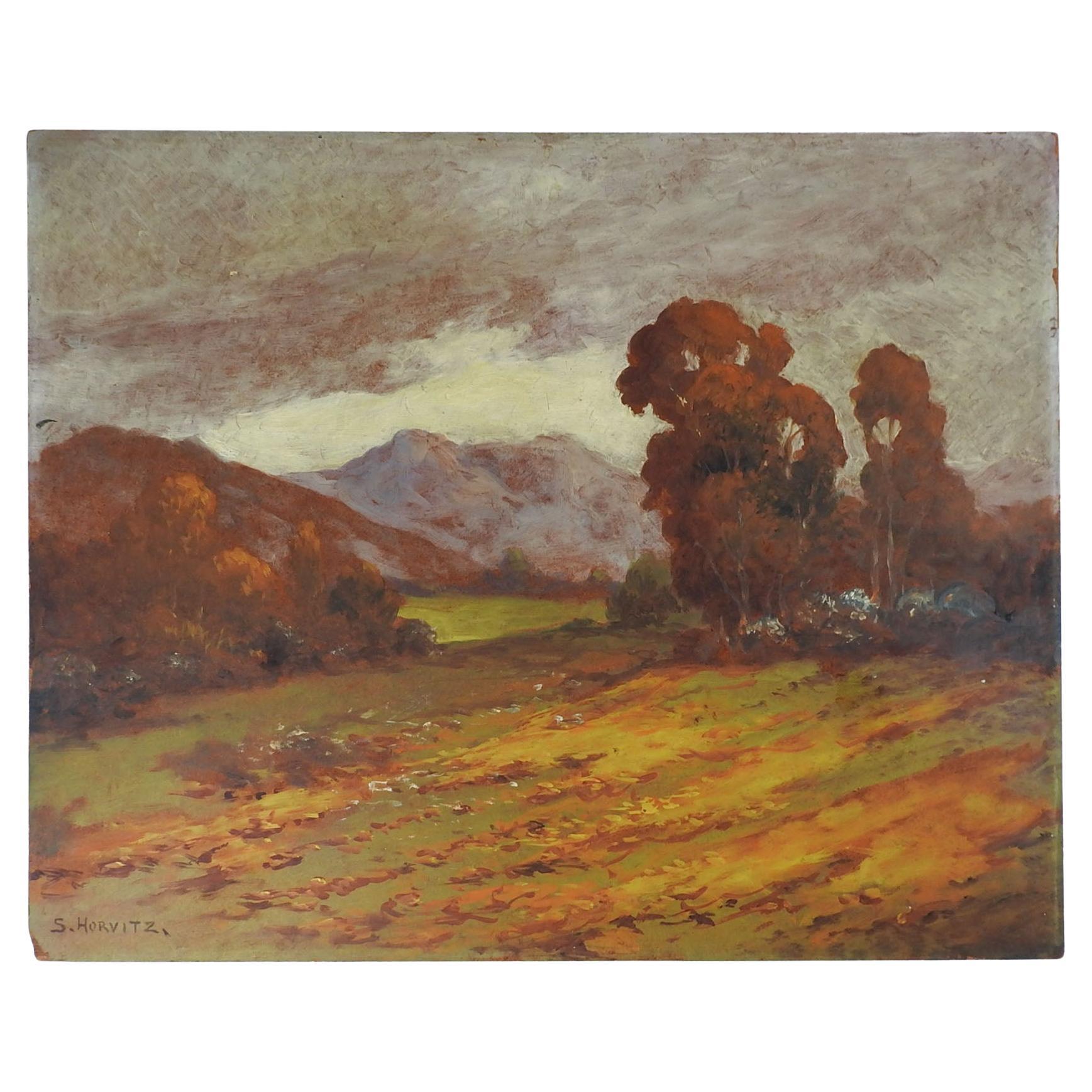 Vintage Impressionist Mountain Valley Landscape Painting