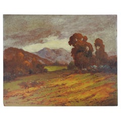 Antique Impressionist Mountain Valley Landscape Painting