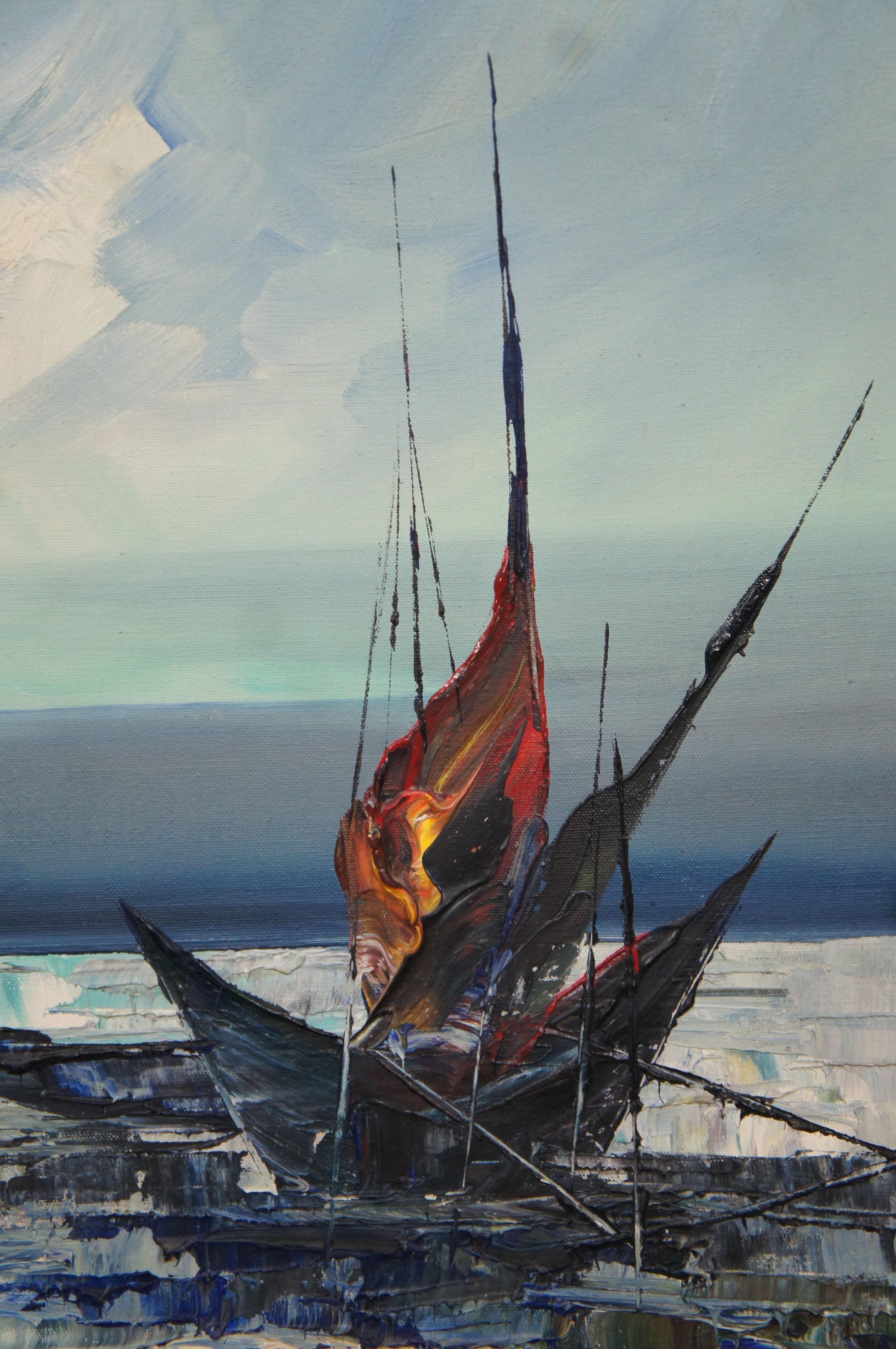 Vintage Impressionist Nautical Maritime Seascape Oil Painting on Canvas For Sale 5