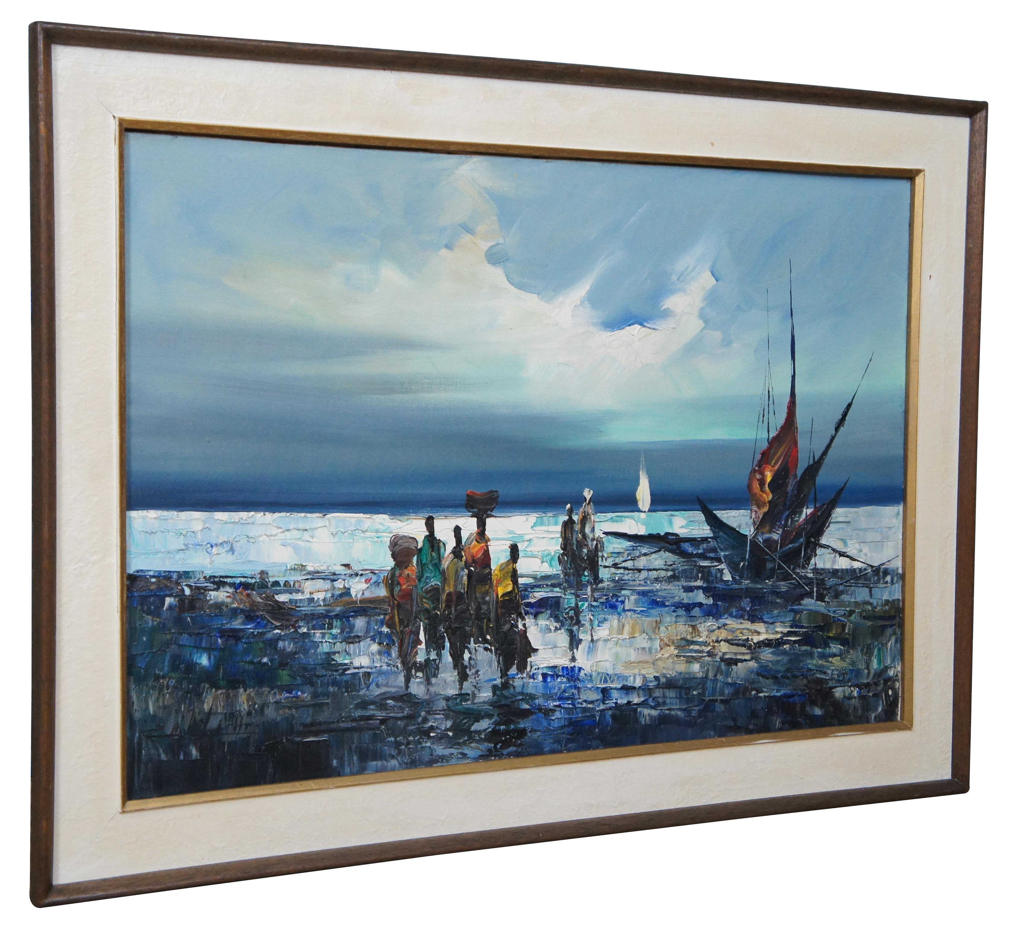 Expressionist Vintage Impressionist Nautical Maritime Seascape Oil Painting on Canvas For Sale