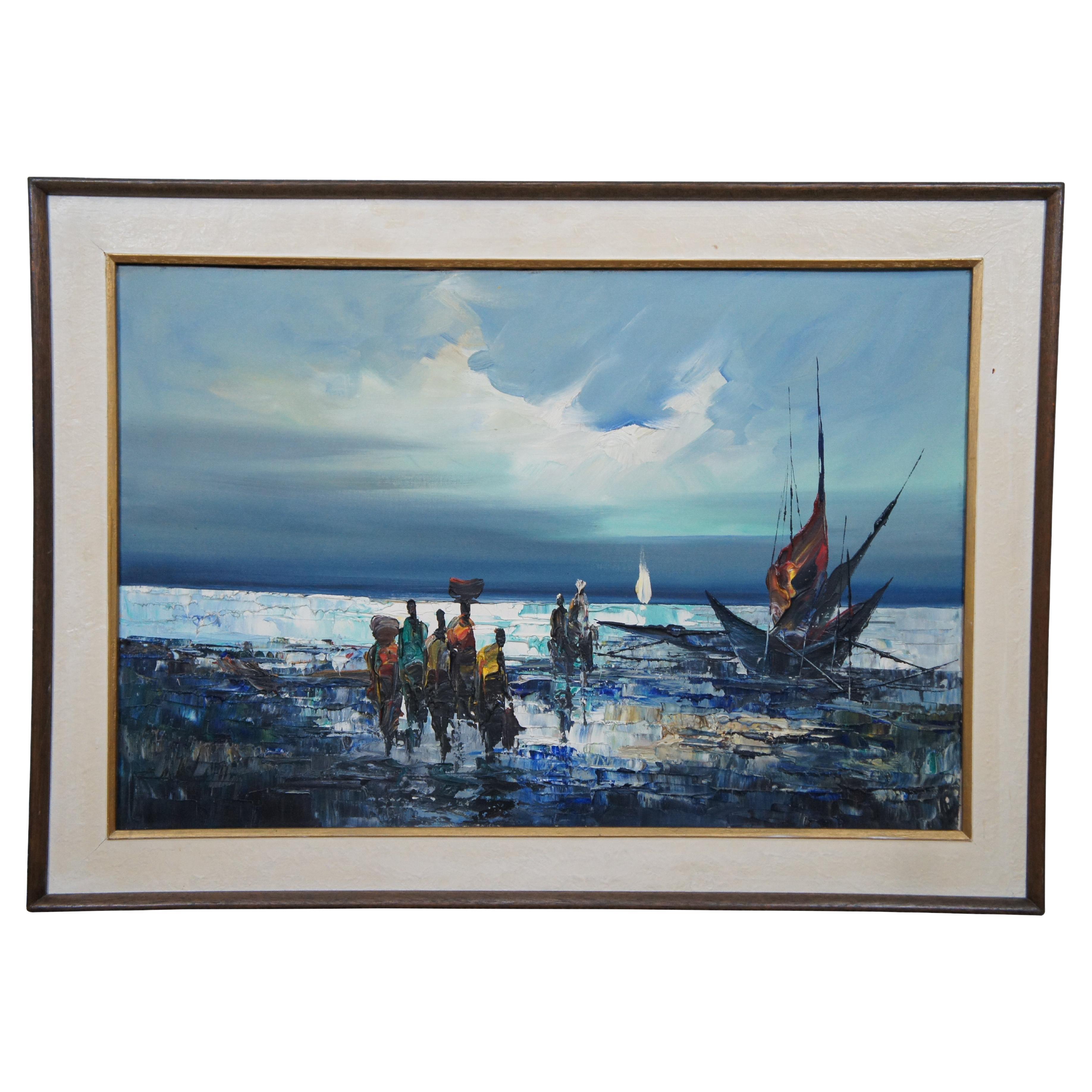 Vintage Impressionist Nautical Maritime Seascape Oil Painting on Canvas