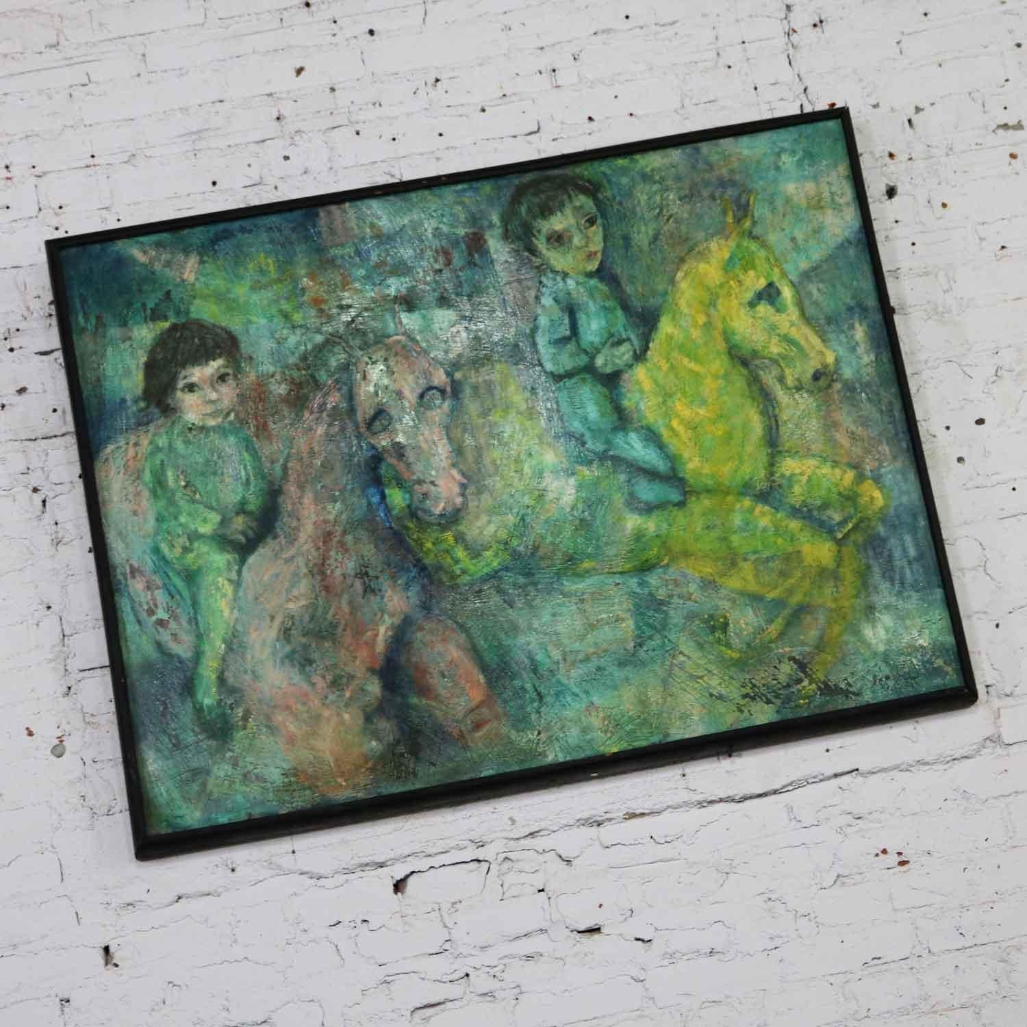Mid-Century moderno Quadro impressionista d'epoca Bambini a cavallo di Brooks Woollcott Powell in vendita