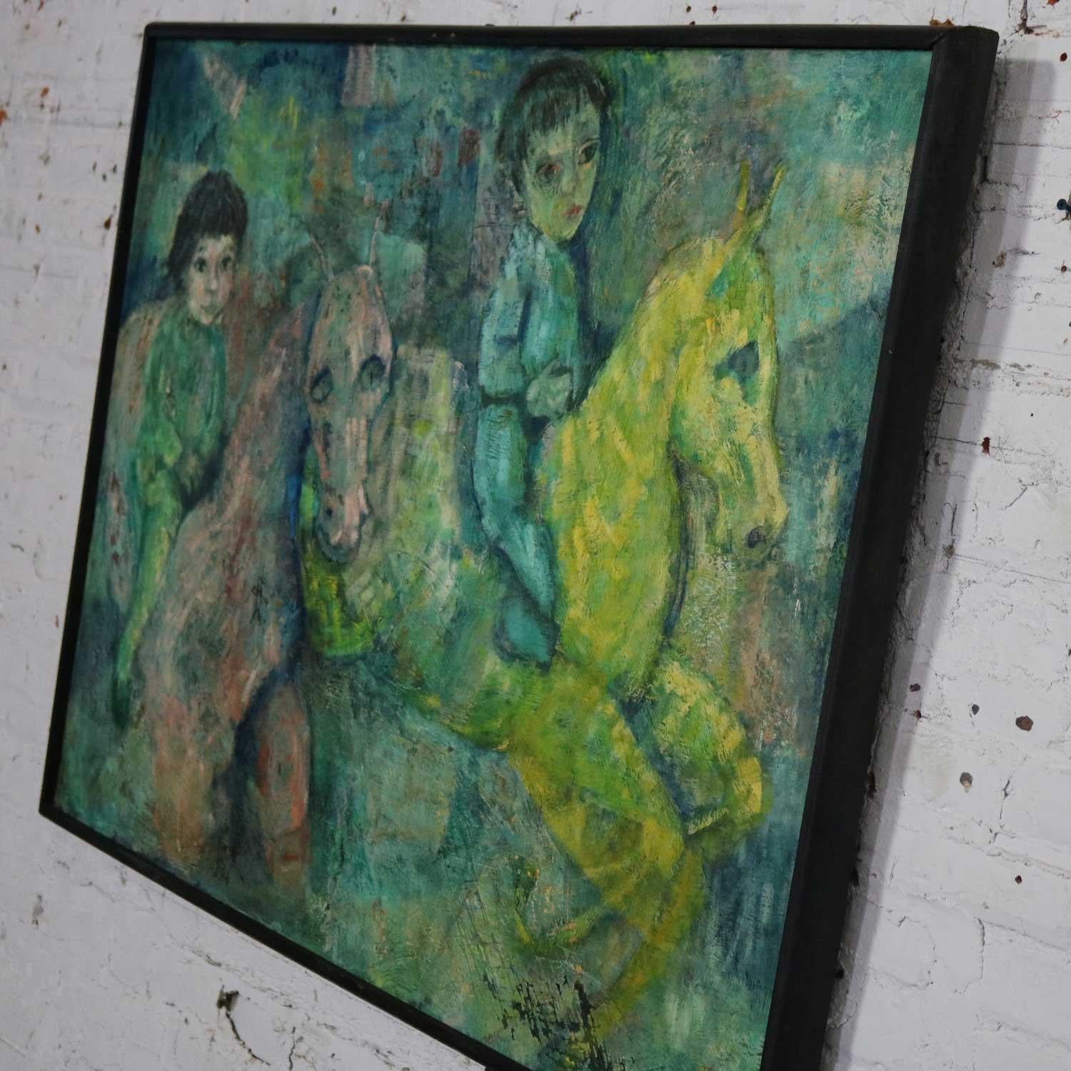 Legno Quadro impressionista d'epoca Bambini a cavallo di Brooks Woollcott Powell in vendita