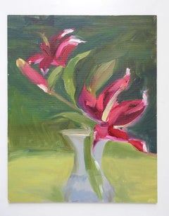 Vintage Impressionist Red & Pink Floral Still Life Painting