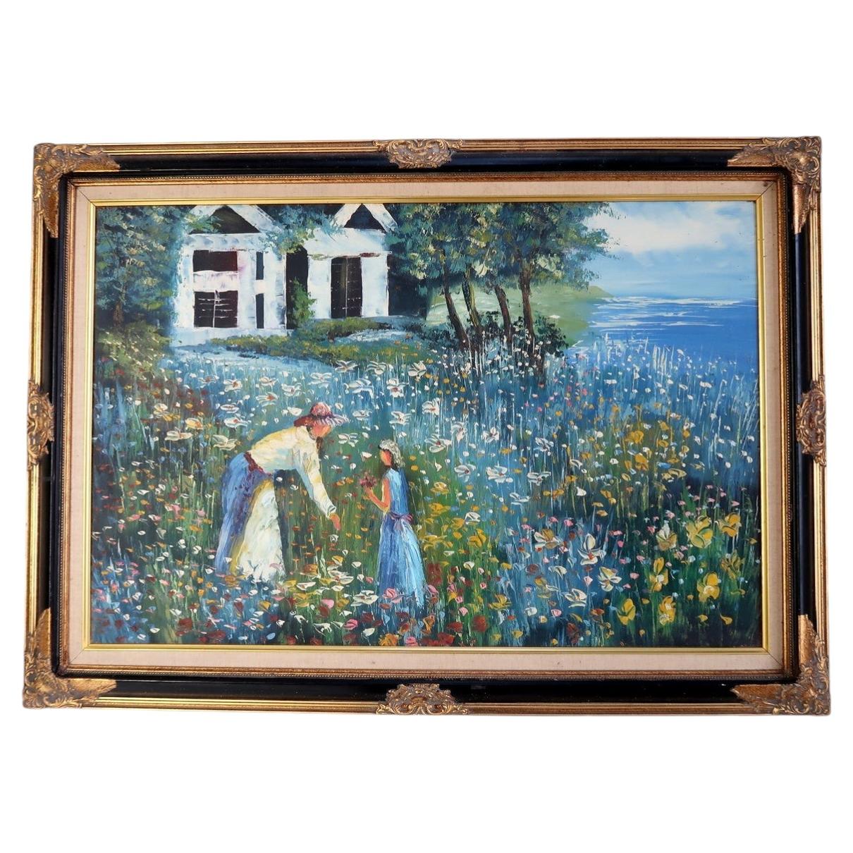 Vintage Impressionist Style Oil Painting on Canvas Mother and Child - 2C76