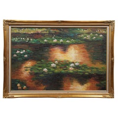 Peinture impressionniste à l'huile sur toile, nénuphars, étang, 40".