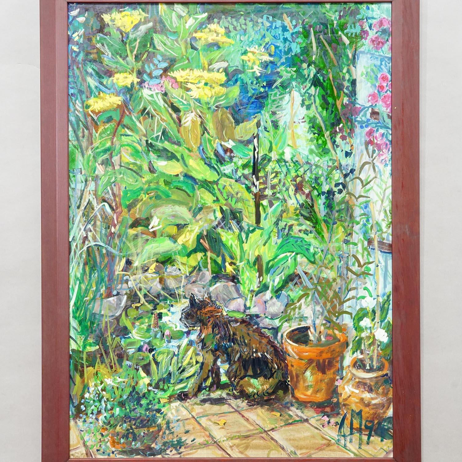 Country Pittura a olio impressionista d'epoca di uno scenario di giardino, Alexander Michael 1994 in vendita
