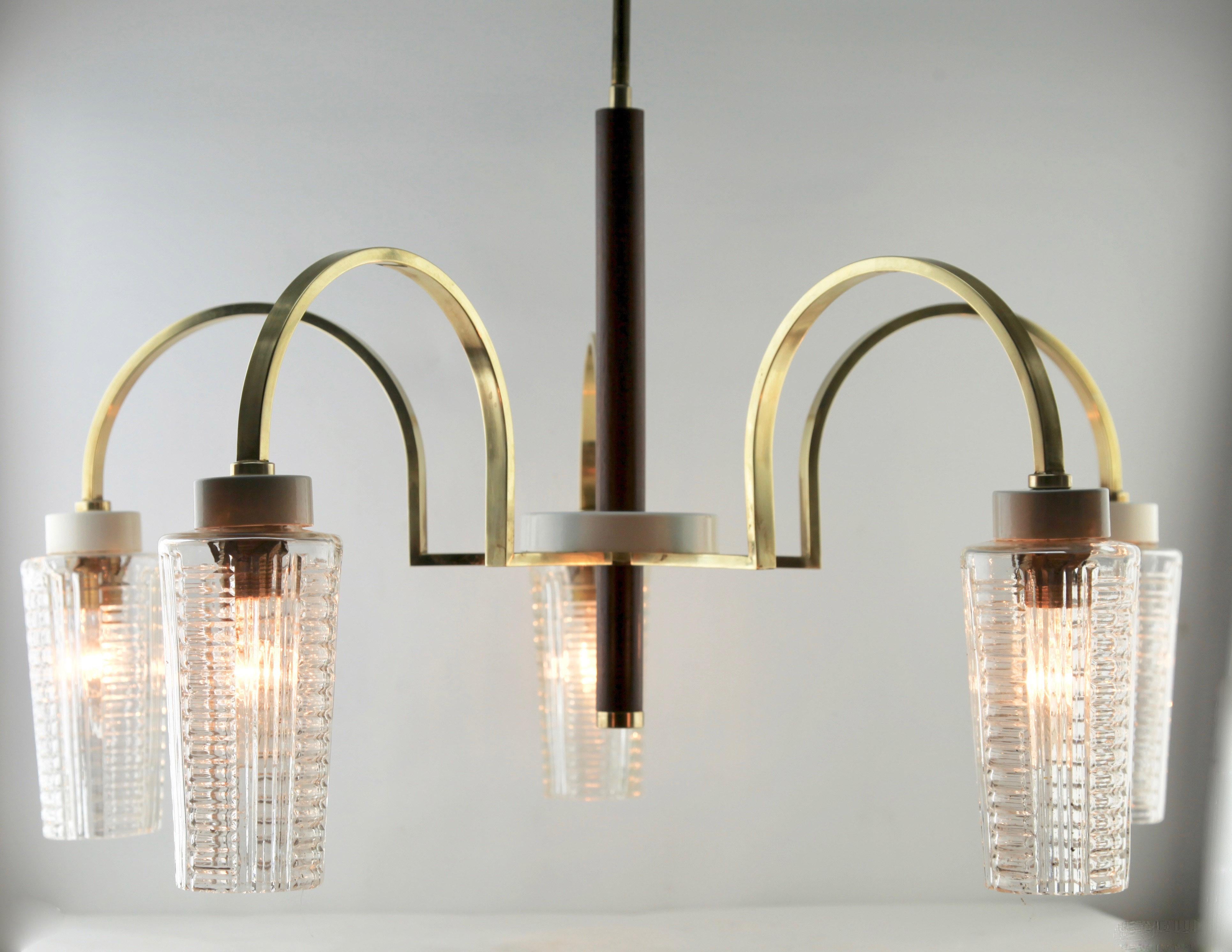 Mid-Century Modern Vintage in the Style of Stilnovo Chandelier Five Arms, Italian, 1960s