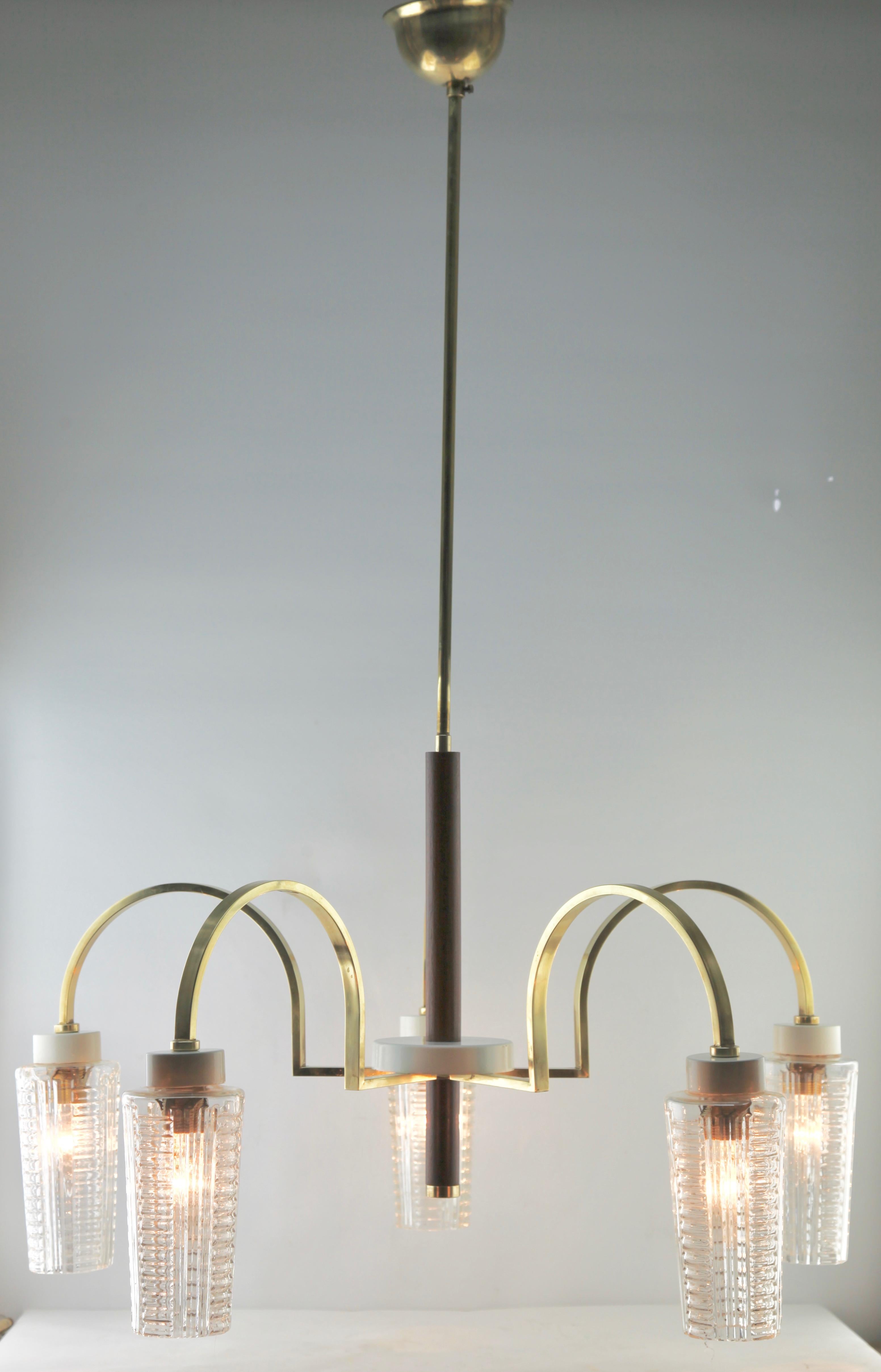 Mid-20th Century Vintage in the Style of Stilnovo Chandelier Five Arms, Italian, 1960s