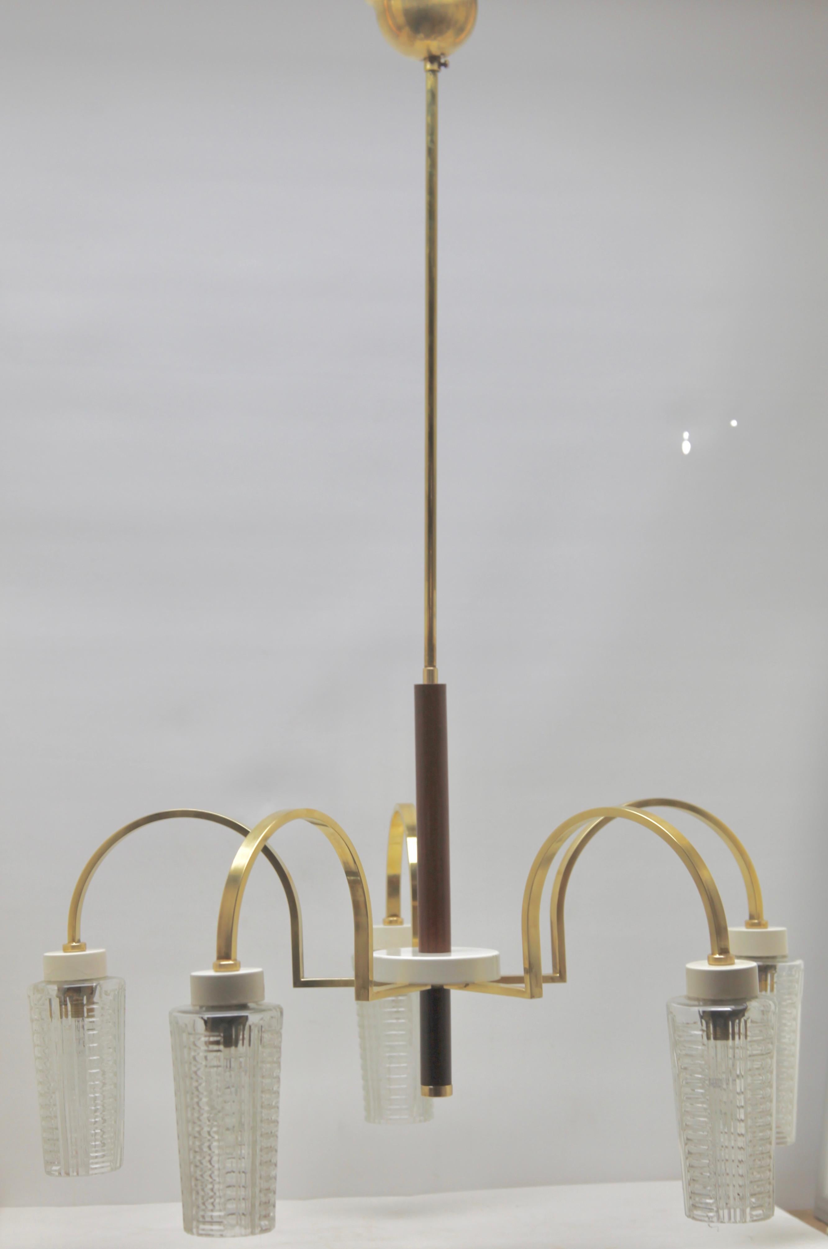 Brass Vintage in the Style of Stilnovo Chandelier Five Arms, Italian, 1960s
