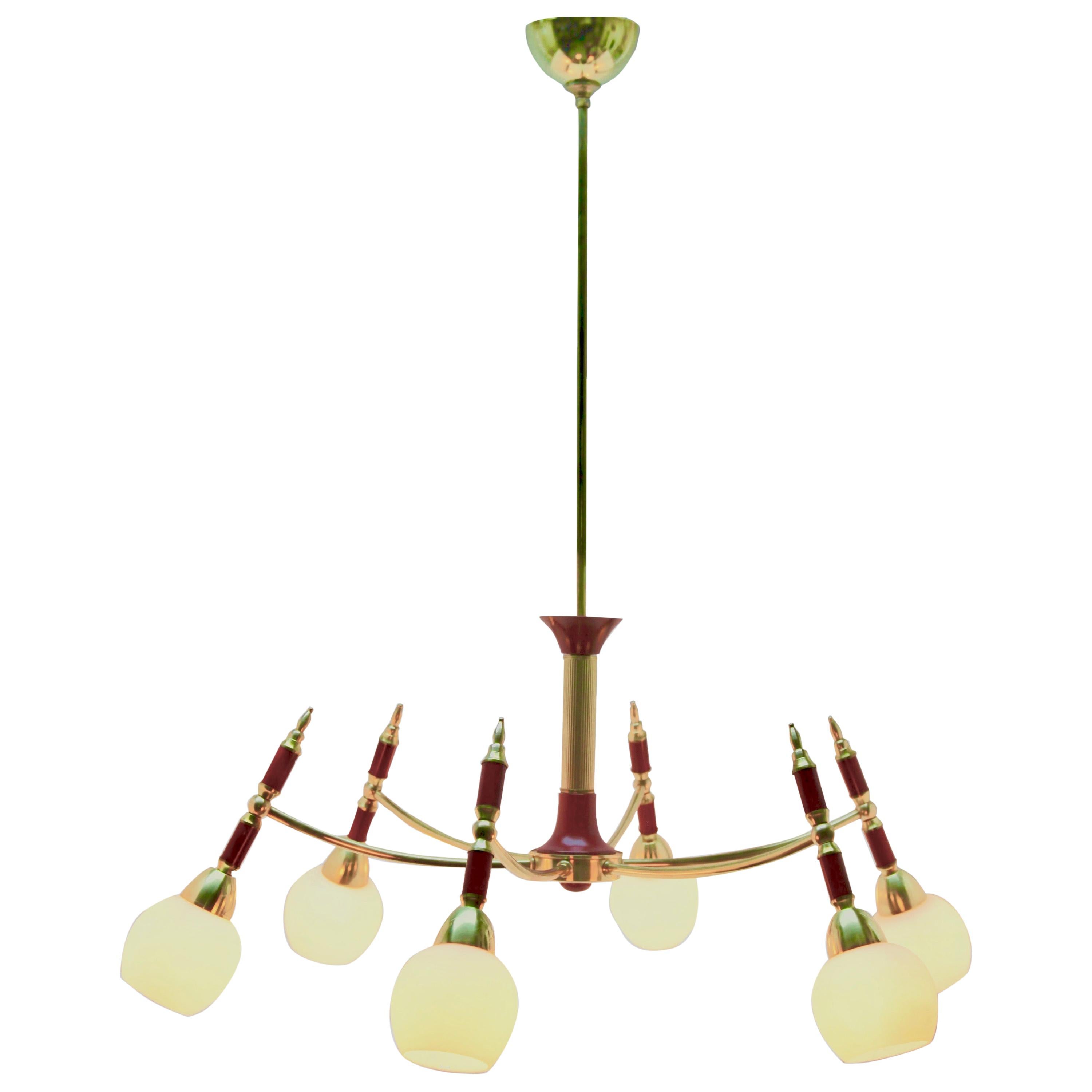 Vintage in the Style of Stilnovo Chandelier Six Arms Italian, 1960s