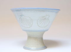 Vintage Incised Studio Pottery Compote Vase with Shell Motif by Deanna Nichols